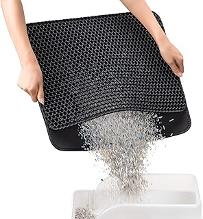 Conlun Cat Litter Mat Litter Trapping Mat,Premium Double Layer Waterproof Kitty Litter Mat,Honeycomb Design for Scatter Control,Easy to Clean Cat Mats for Litter Box(Black,Small,18"x17")