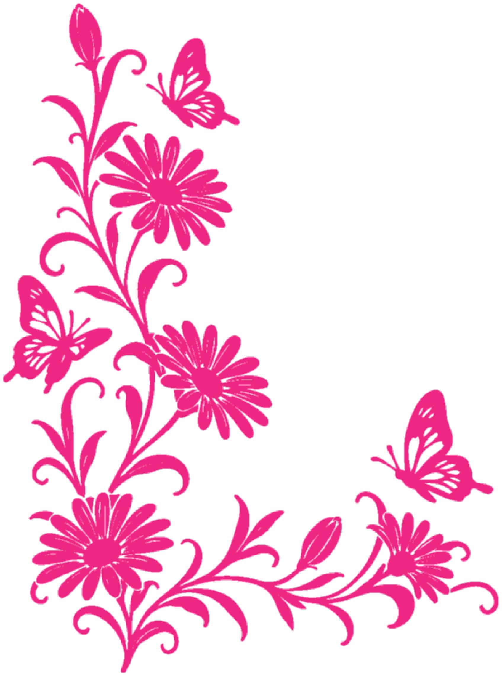 Samunshi® Wandtattoo Margeriten Blumenranken Ecke mit Schmetterlingen Elegante Blumen Wanddekoration Florales Wandmotiv für Wohnzimmer, Schlafzimmer, Flur und Küche pink 89 x 120cm
