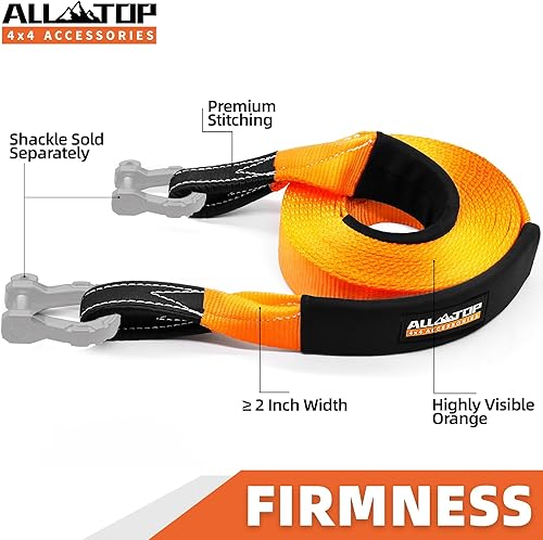 Miniatura 3 de ALL-TOP - Correa de remolque de recuperación de 100 % nylon, 3 x 20 pies, 32 000 libras, 22 % de elasticidad por nylon N66, incluye bolsa de