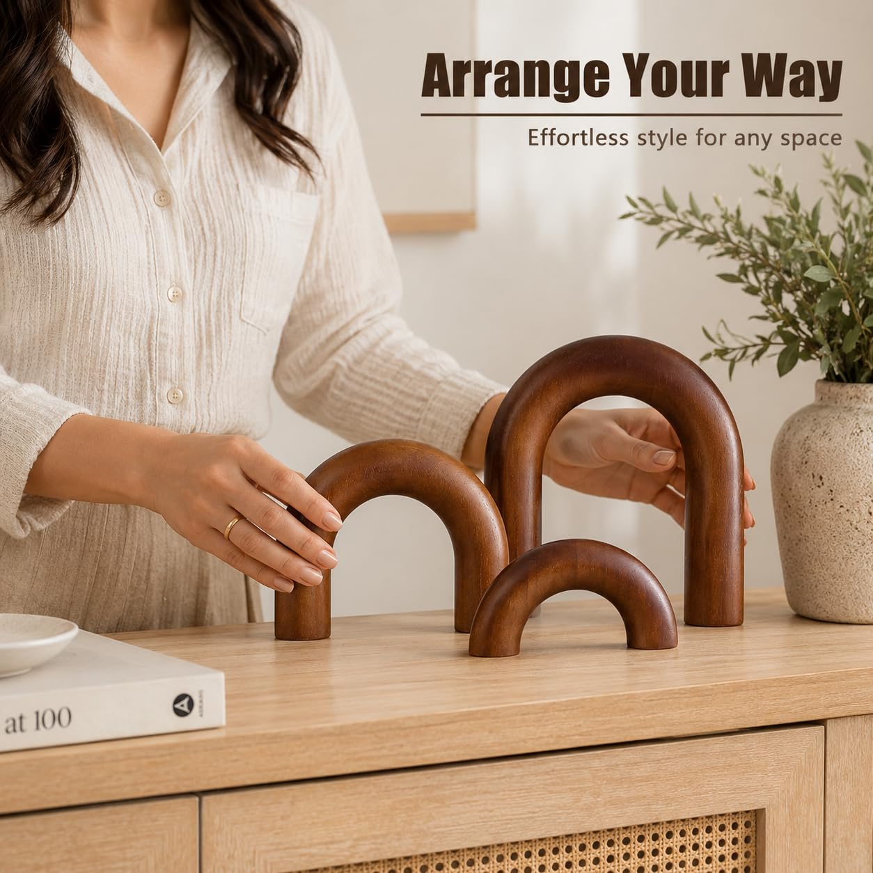XMGZQ Brown Wood Arch for Coffee Table Decor Items,Wood Statue and Sculpture Set 3,Japanese Neutral Home Decor Aesthetic,Living Room,Entryway,Bookshelf,Floating,Console,Boho Minimalist Objects Product Image 4