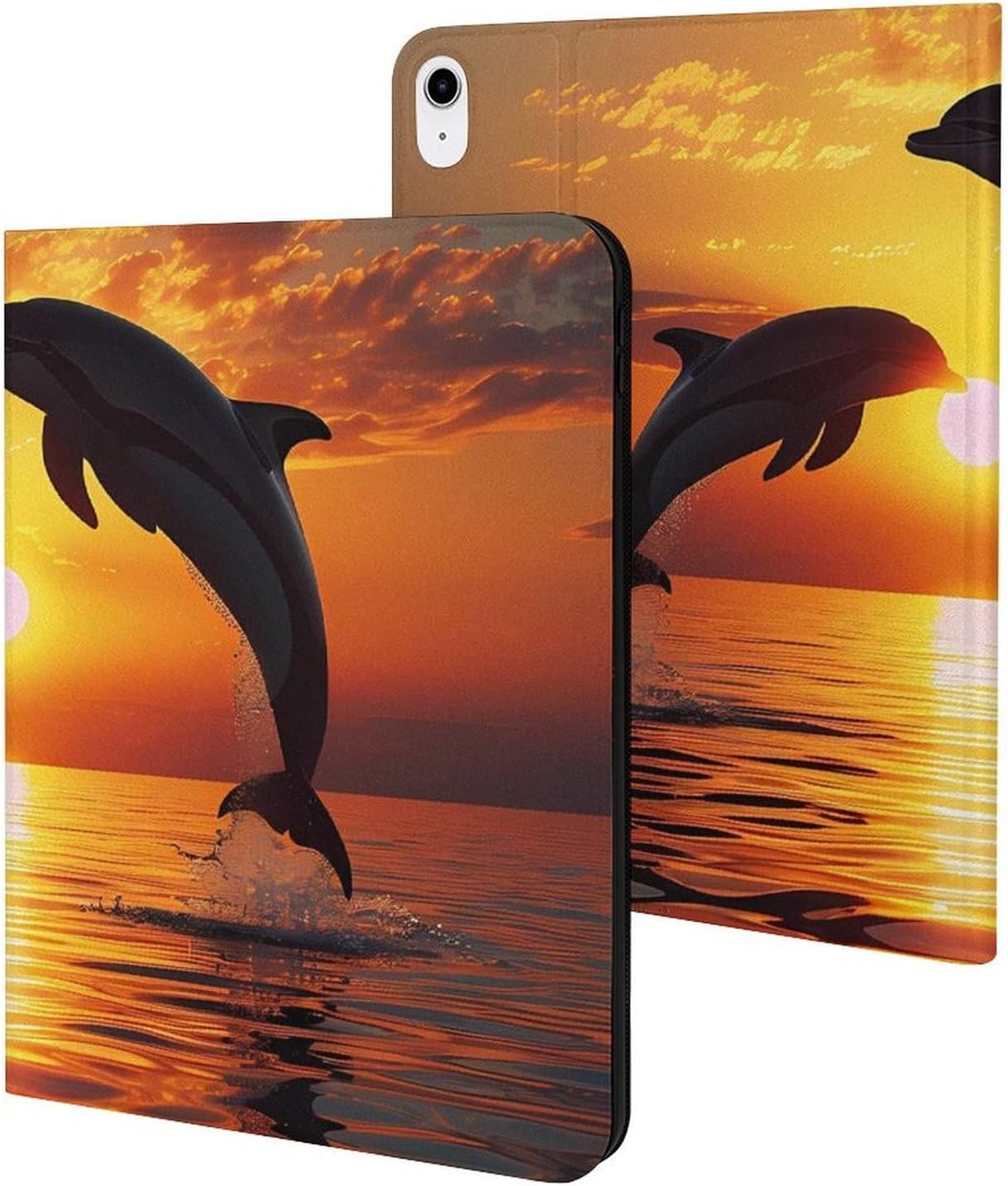 Dolphin Sunset Printed Case Trifold Stand Protective Cover Compatible with iPad 10代 (10.9in)