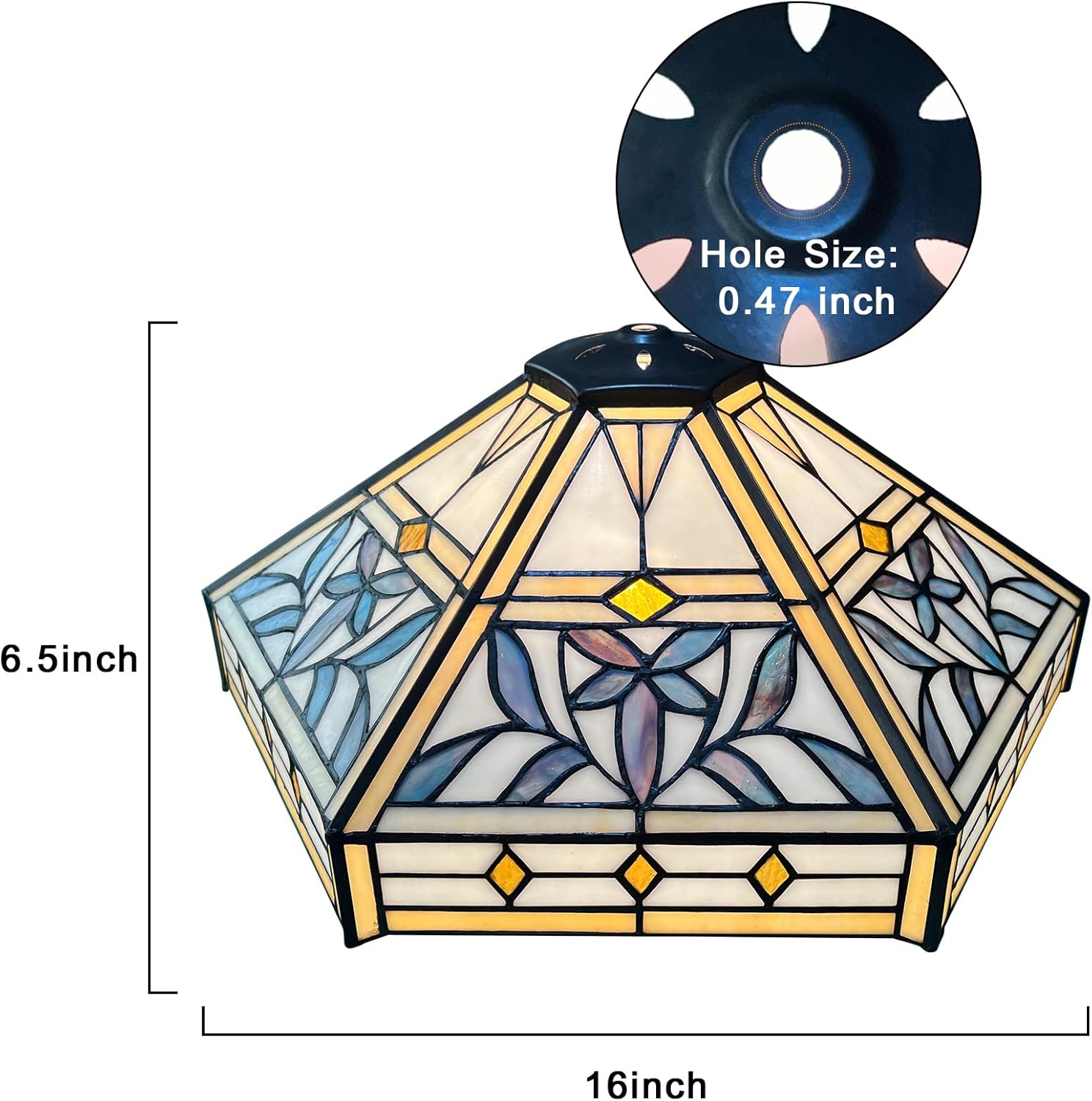 Capulina Tiffany Lamp Shade 16 Inches Wide Accessories Replacement Mission Hexagon Tiffany Style Stained Glass Lampshade for Table Lamp Floor Lamp