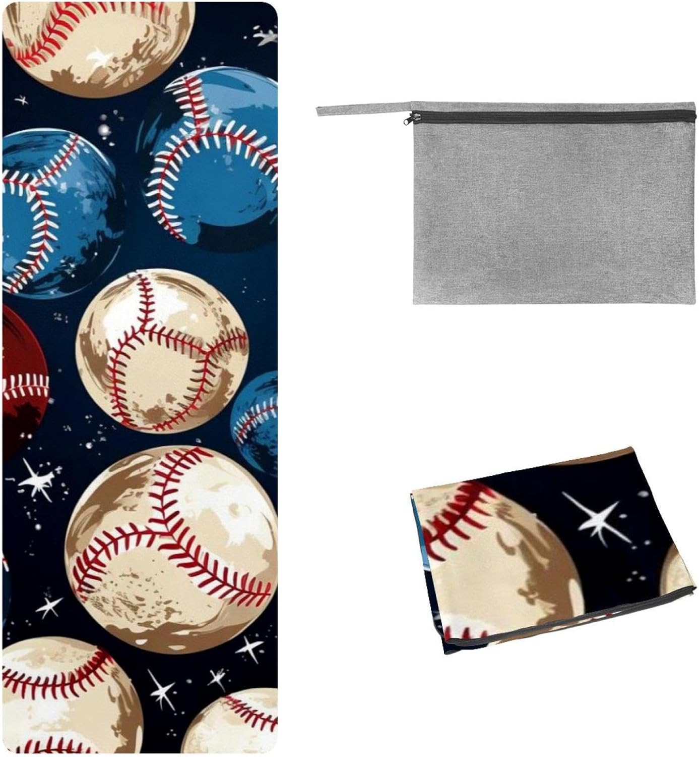 Yoga Towel, Baseball Pattern Non Slip Sweat Absorbent Hot Yoga Mat Towel for Hot Yoga, Pilates and Fitness - 72.8" x 26.8"