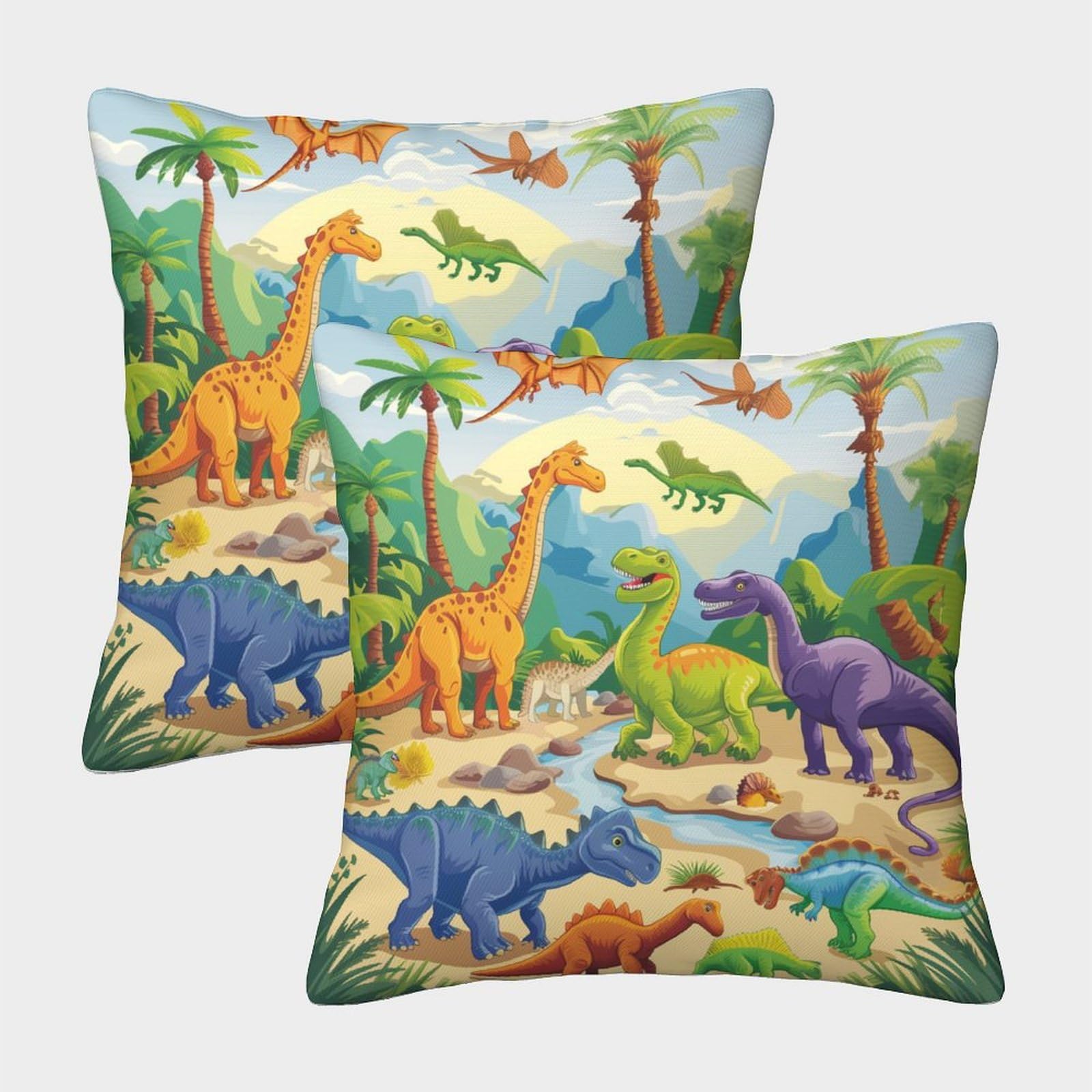 GPARSDDIO Dinosaur Set of 2 Homeware Cushions Invisible Zipper Decorative Pillow Cases for Sofa Couch Bedroom with Invisible Zipper 45x45cm