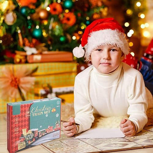 Miniatura 4 de Juego de tren eléctrico de 14 piezas para niños, luz y sonidos, tren de Navidad simulado con 4 carruajes, juegos clásicos de Navidad