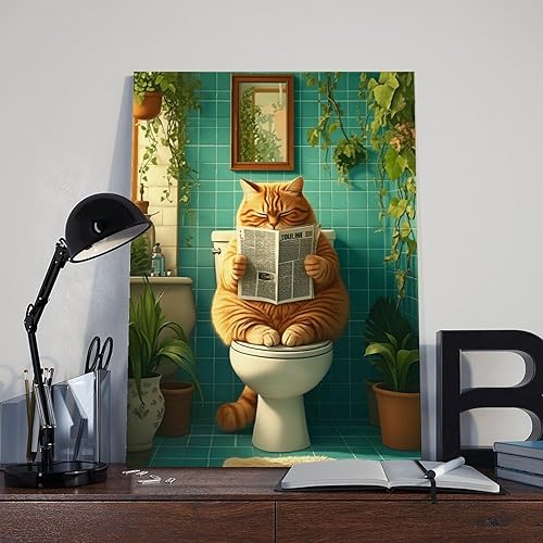 Miniatura 8 de NBLKJHLFD Fun Orange Cat Bathroom, Retro Floral Fun Orange Cat Canvas Poster Wall Art Decor Print Picture Paintings for Living Room Bedroom