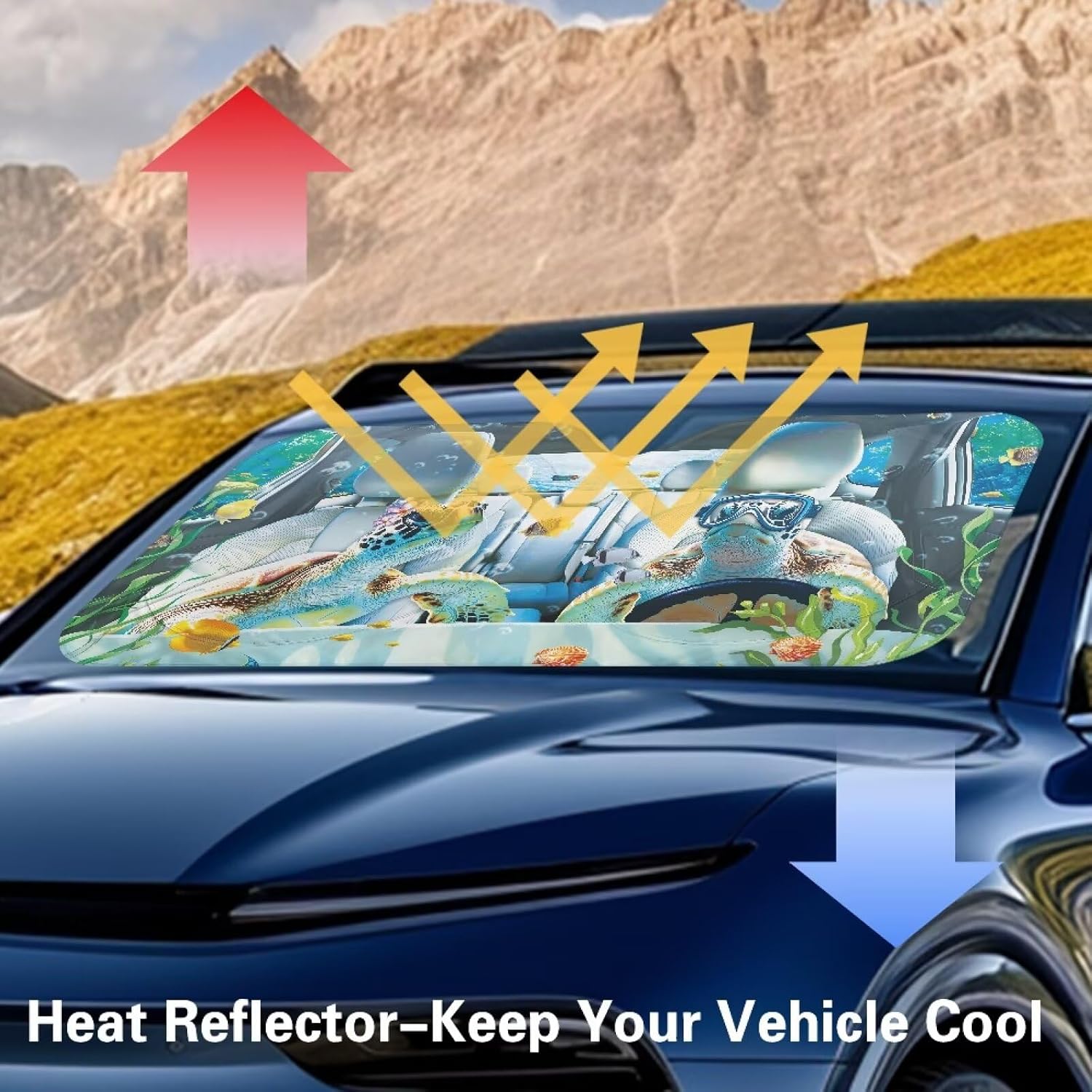 Tuoxiukan Underwater Sea Turtle Car Sun Shade Windshield Foldable 1-Piece Automotive Windshield Sun Shade Heat Reflector Removable Car Interior Protection Accessories