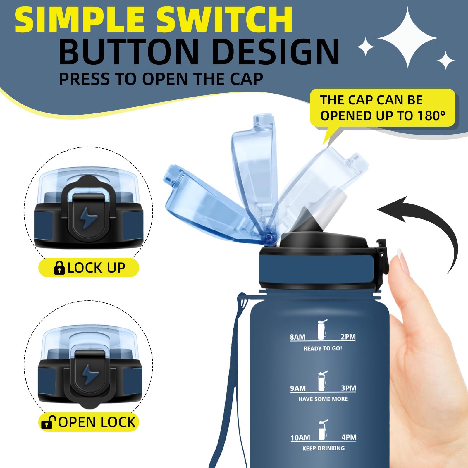 Grsta Borraccia 500ml, A Prova di Perdite Borraccia Bambino con Cannuccia, Bottiglia Motivazionale, Facile da Pulire, Borracce con Indicatore del Tempo per Corsa, Scuola, Ciclismo