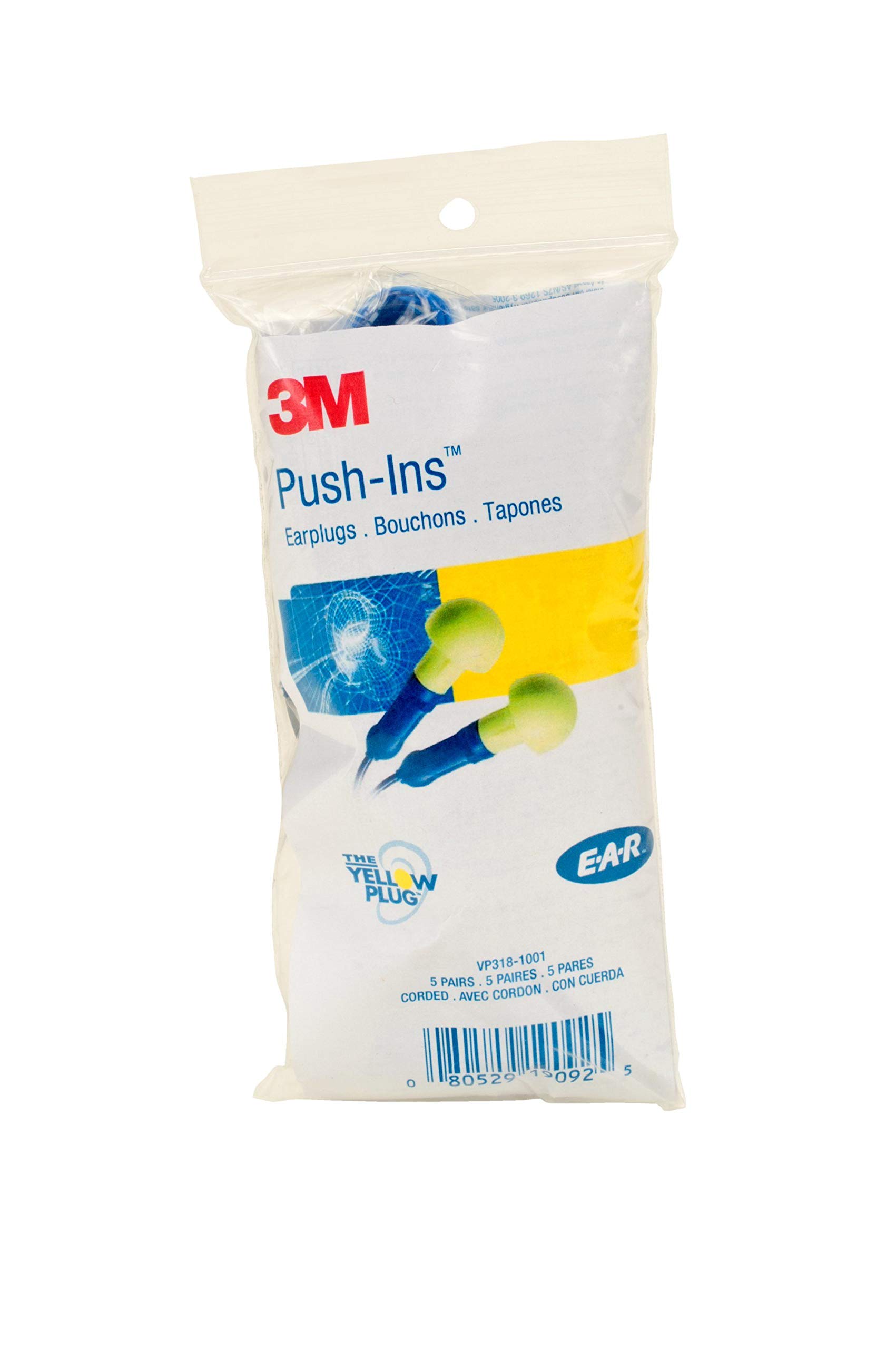3M 19092-case 3M(TM) E-A-R(Tm) Push-Ins(Tm) Corded Earplugs, VP318-1001, in Vending Pack, 6.0" Height, 1.0" Wide, 3" Length, Polyurethane, One Size Fits Most (Pack of 100)-picture-19