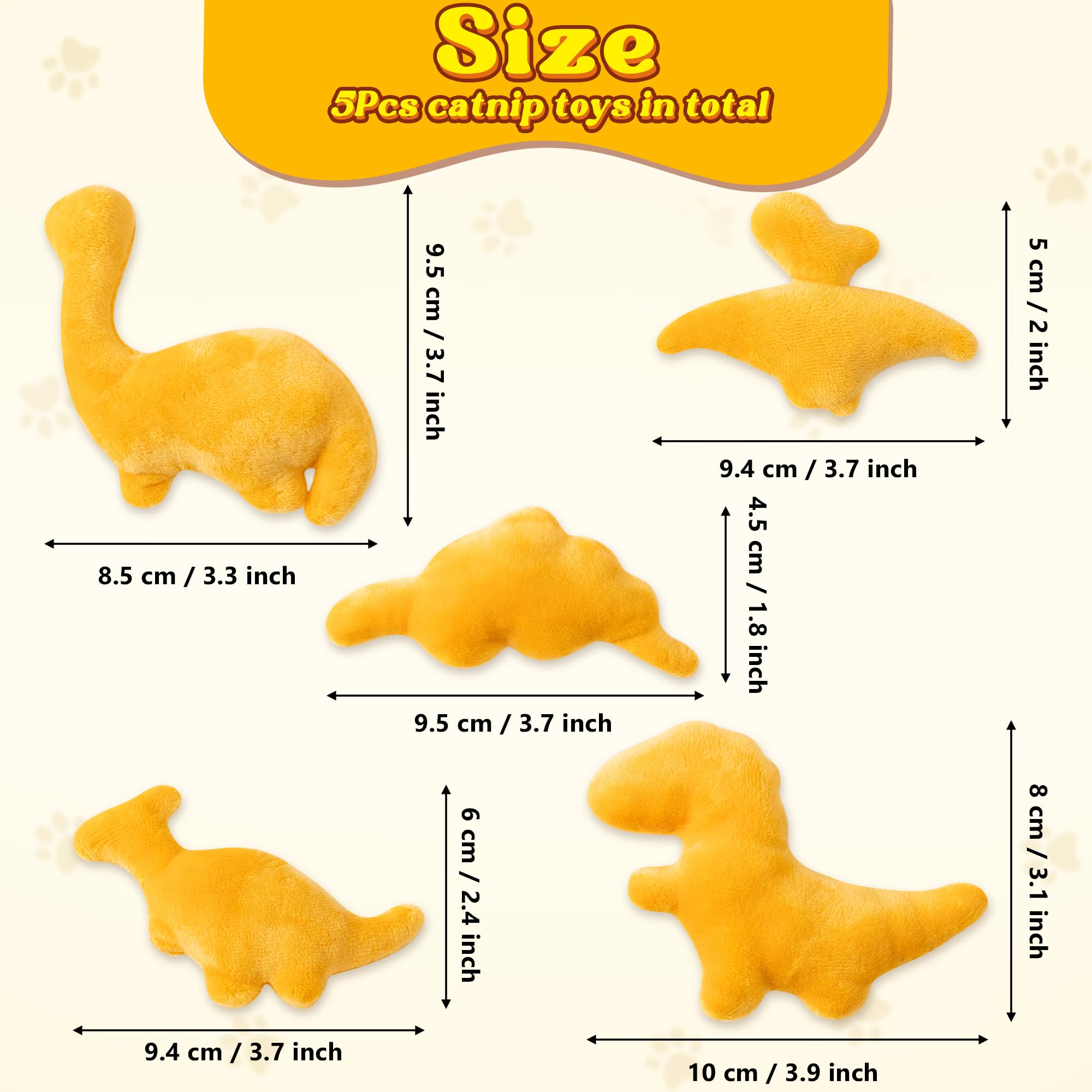 MALLMALL6 5 piezas de pepitas de dinosaurio, juguetes de hierba gatera, regalo para gatos, para interiores, para masticar, patada, dinosaurio dorado, juguetes para mascotas para amantes de los gatos,