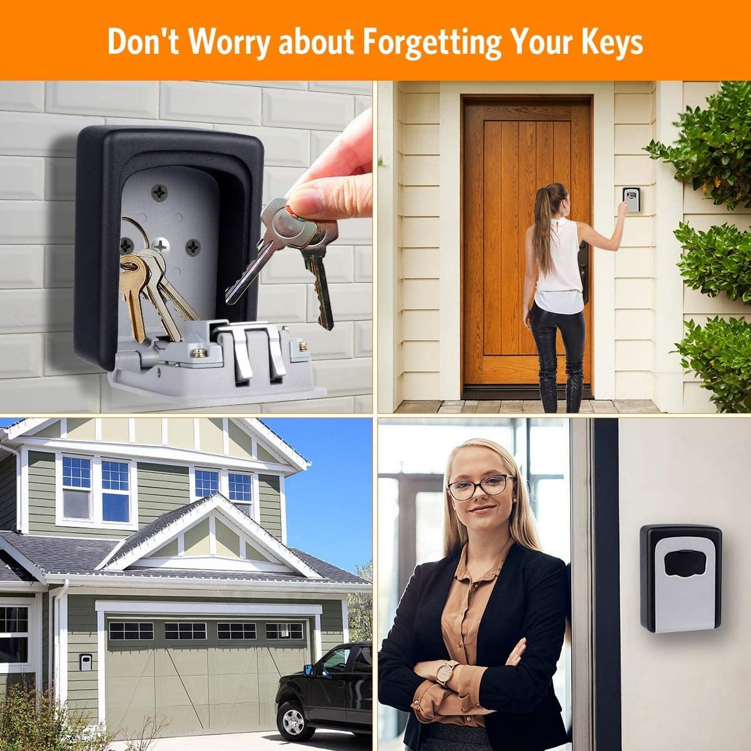 BKSMD Key Lock Box Wall Mounted, 4 Digit Combination Lock for House Key Weatherproof Safe Security Key Storage Lock Box for Outside Realtors Garage Spare Keys