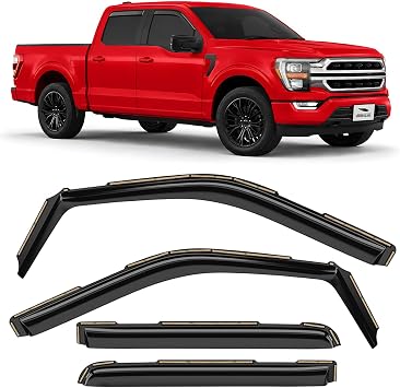 Voron Glass in-Channel Extra Durable Rain Guards for Ford F150 2021-2026 SuperCrew, Window Deflectors, Vent Window Visors, 4 Pieces - 200664