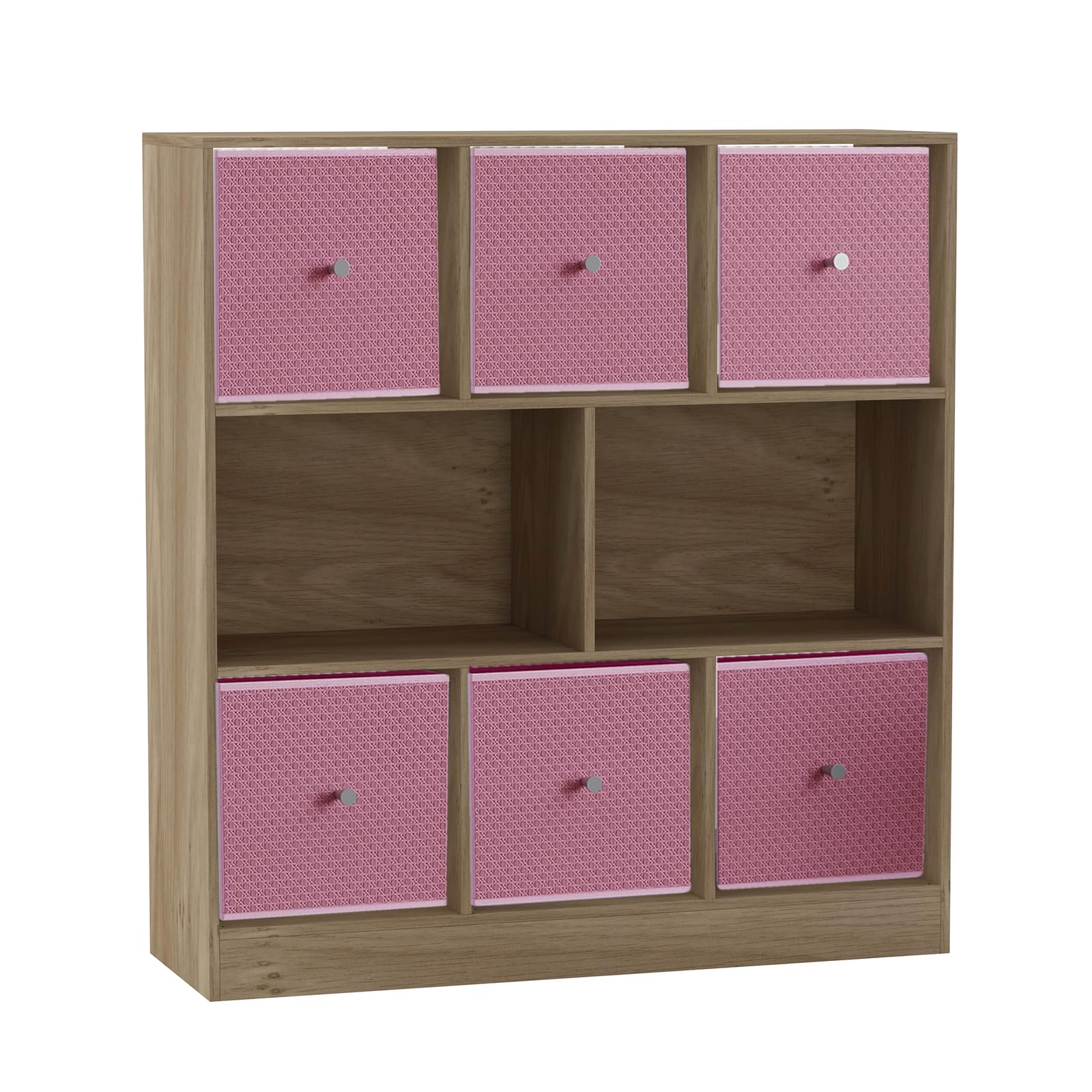 URBNLIVING 8 Cube Asymmetrical Bookcase with 6 Fabric Storage Drawers, Modern Freestanding Shelving Unit for Books, Toys & Decor, Engineered Wood Organizer Cabinet for Home & Office