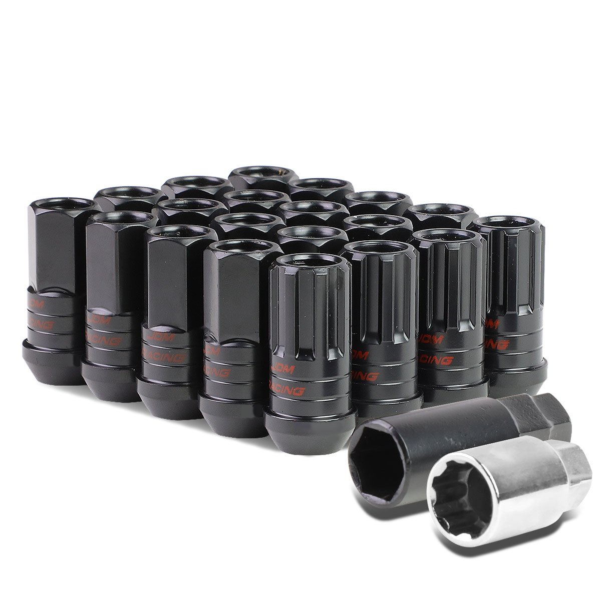 Auto Dynasty M12 x 1.25 Open End 16 PC Steel Wheel Lug Nuts + 4 x Lock Nut + 1 x Key (Black)