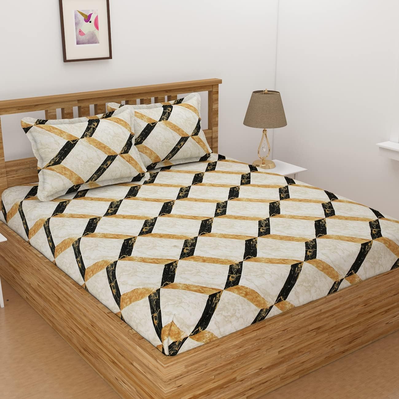 DULCE VIDA Polycotton Bedsheet - 130 GSM Bed Sheet Set - Zig Zag Design for Double Bed with 2 Pillow Covers, Size : 225x240CM, Pillow Covers : 46x69CM (Brown, Double)