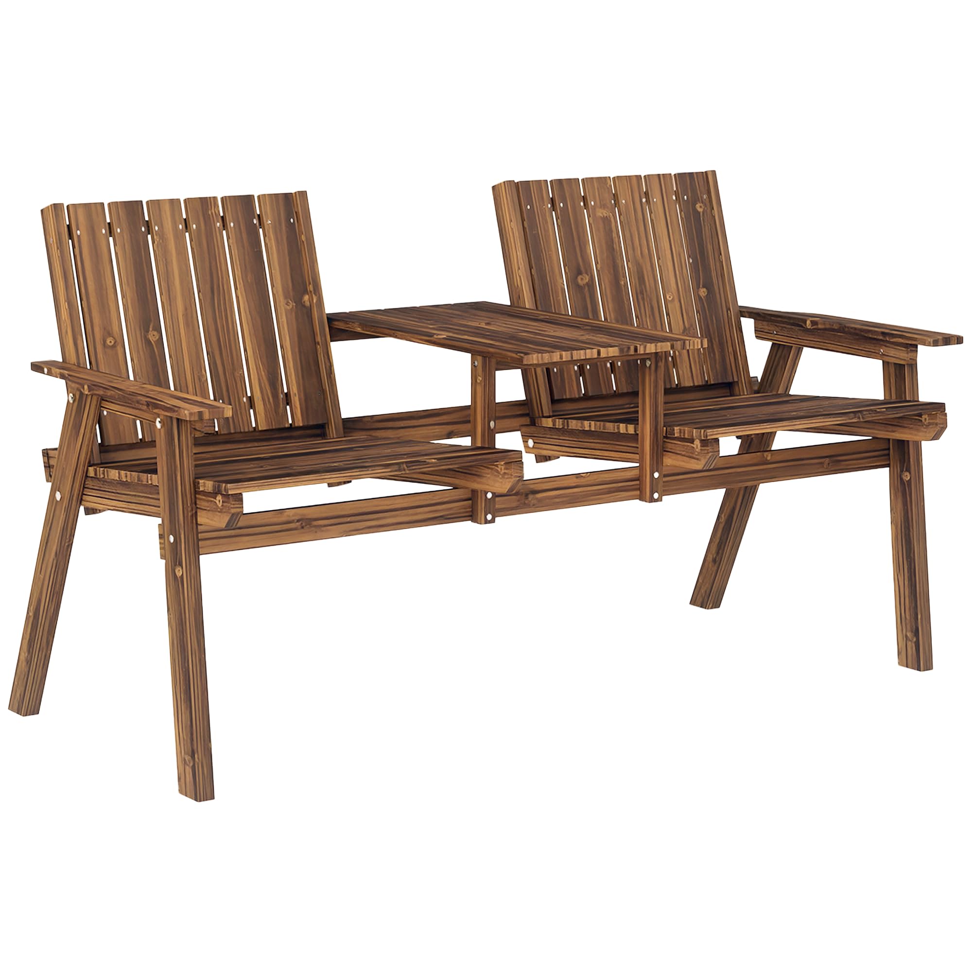 Outsunny 2 Seater Carbonised Wooden Garden Bench With Armrests