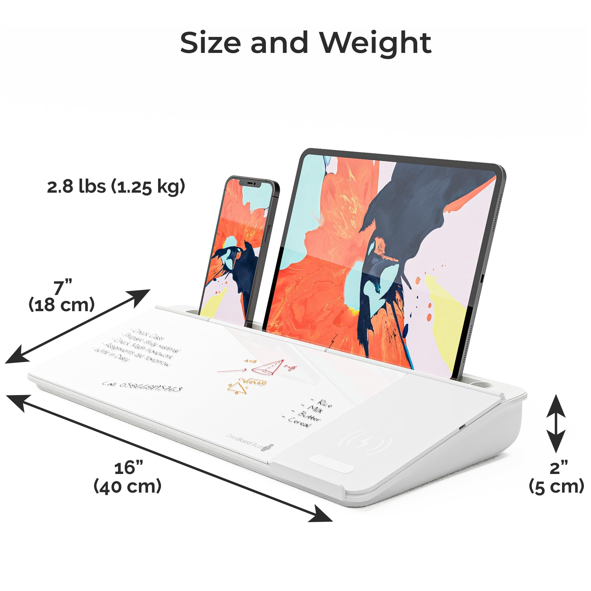 DeskBoard Buddy Desktop Whiteboard + 2 Markers (White with Wireless Charger)