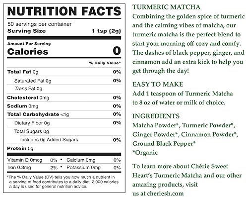 Miniatura 3 de Cherie Sweet Heart - Mezcla de superalimentos de té verde de cúrcuma matcha, orgánica, apta para dieta cetogénica, 3.5 onzas (paquete de 2)