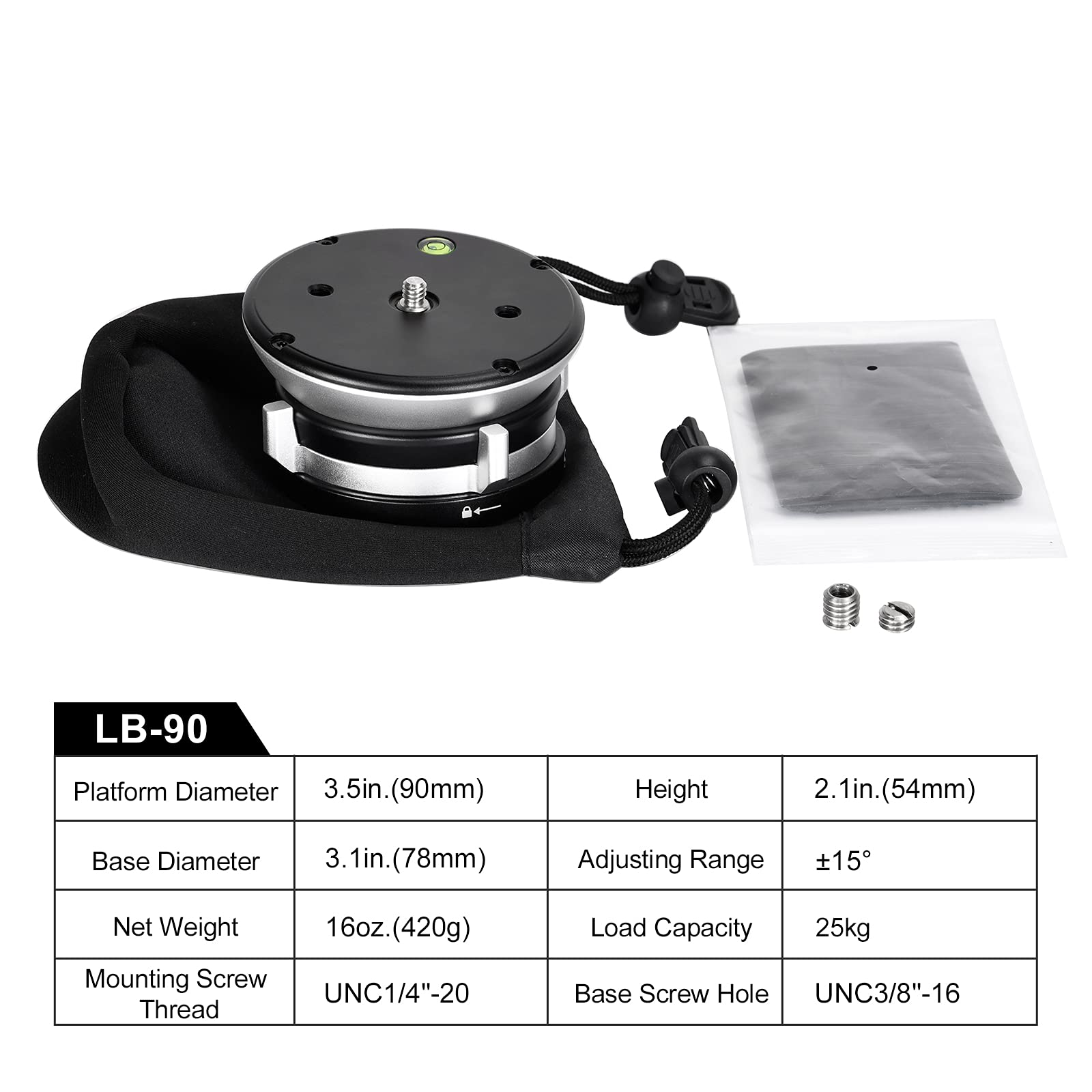 SUNWAYFOTO Base di livellamento LB-90 Testa treppiede Capacità di carico 25 kg