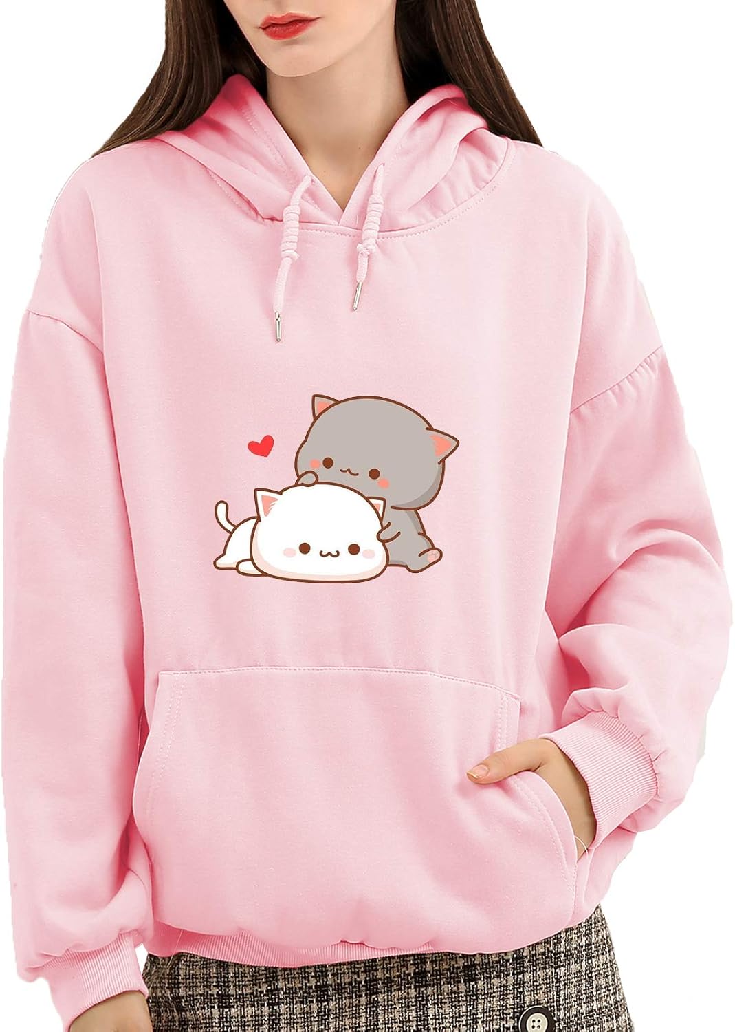 Women Kawaii Cartoon Cute Cat Graphic Casual Cotton Pullover Hoodies Sweatshirt - Image 2