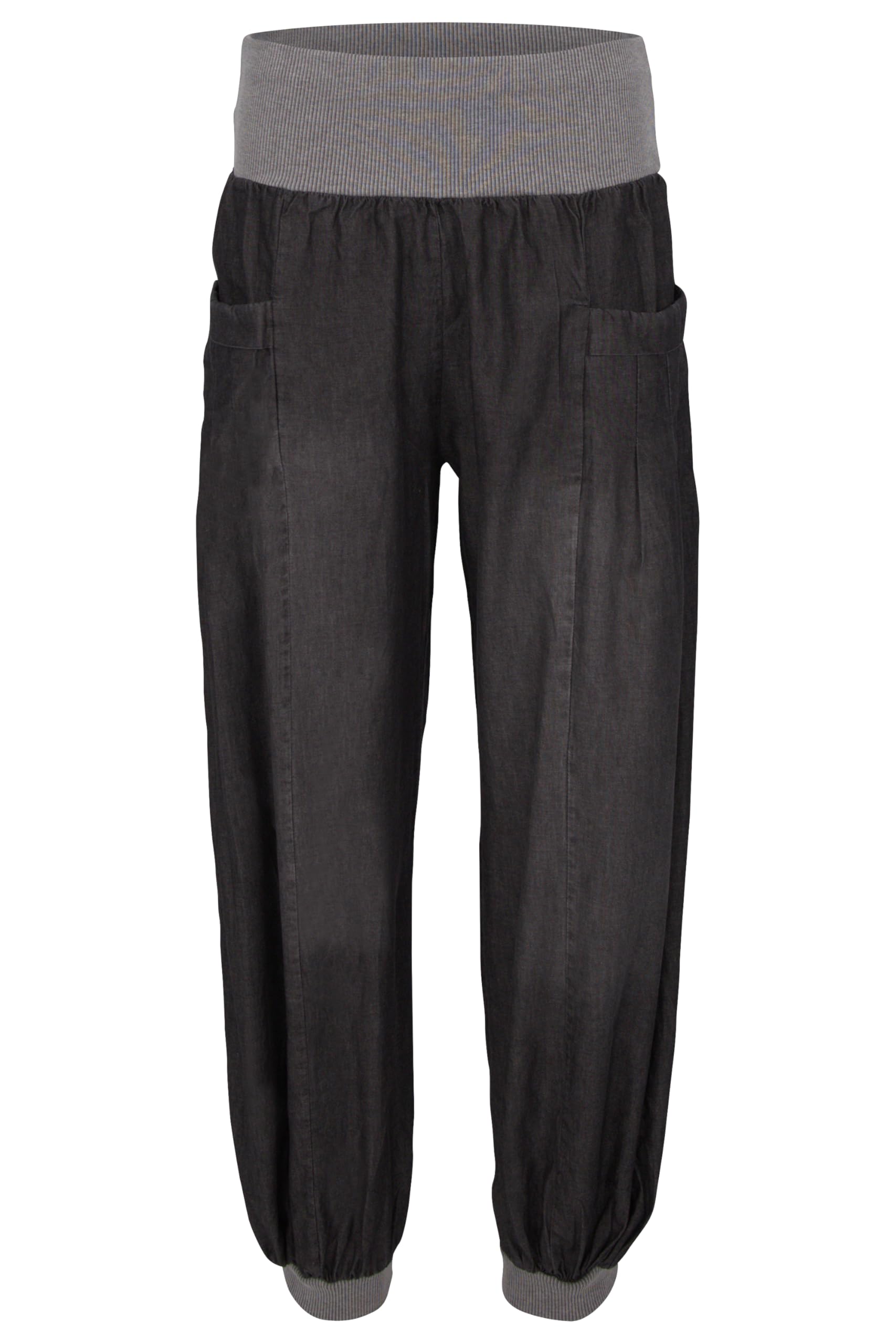 Malito – Damen Haremshose im Denim Style – Unisize Pumphose aus 100% Baumwolle – perfekte Jeans zum Tanzen & Chillen – Bequeme Pluderhose mit Taschen – Aladinhose für Frauen 6258 (34-40)