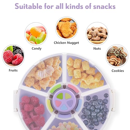 Miniatura 2 de Paquete giratorio de aperitivos original para niños, contenedor reutilizable con dispensador de 5 compartimentos y tapa, sin BPA y PVC, apto para