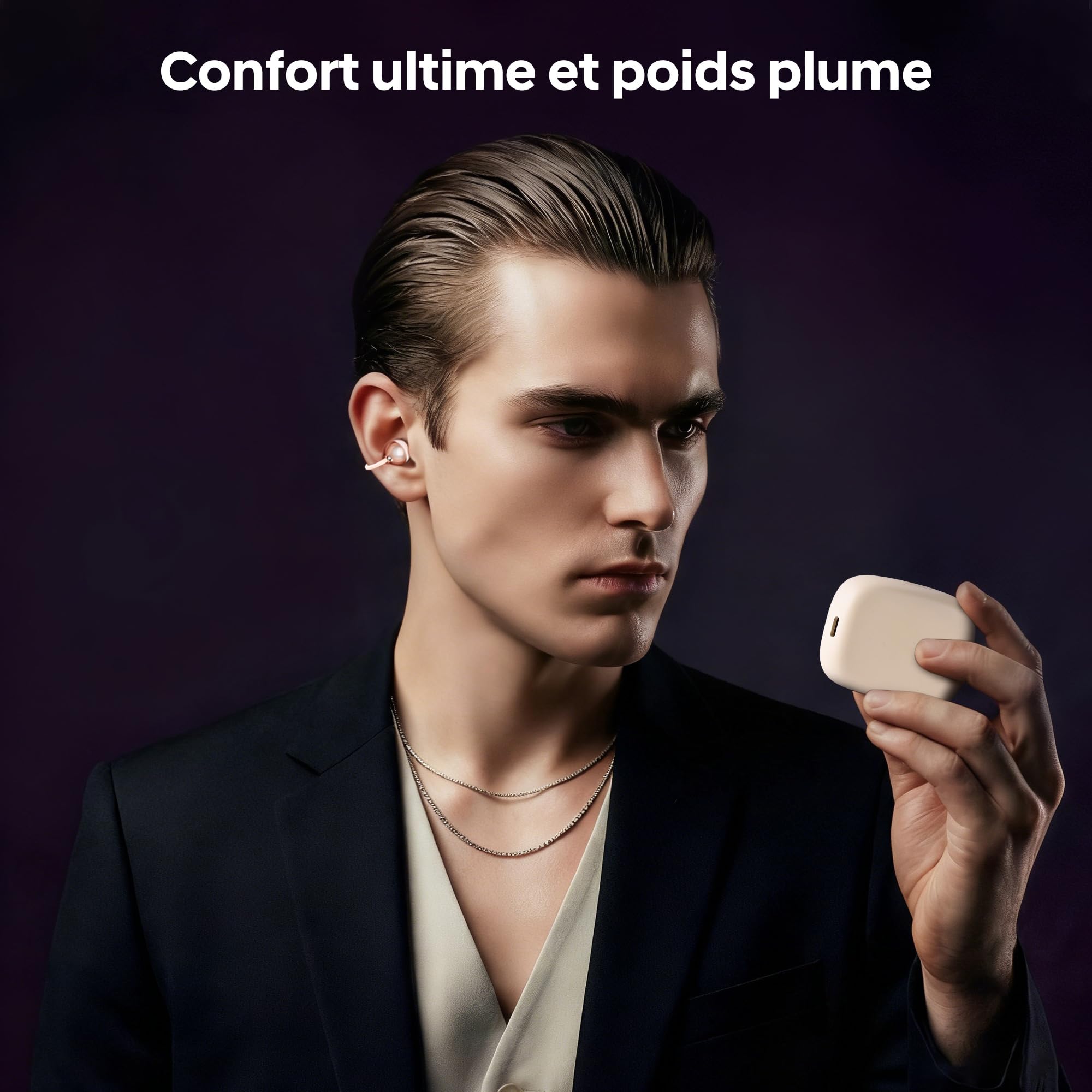 Écouteurs Ouverts et Casque Bluetooth sans Fil avec 36 Heures d'Autonomie, Graves Puissants, Ultra-Compact et IPX5, pour Le Travail, Le Sport et Le Sommeil, Mode d'Utilisation Jour/Nuit(Or Classique)