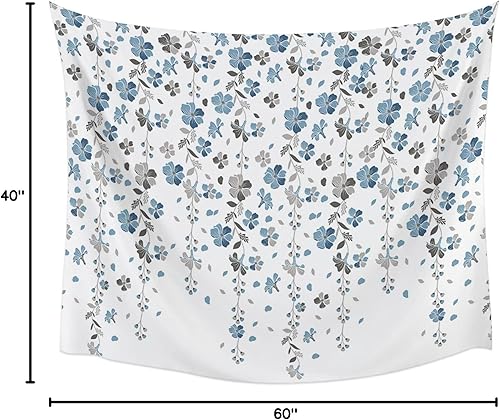 Miniatura 7 de Tapiz para colgar en la pared, tapices florales azules y grises, tapiz estético de flores de primavera para dormitorio, sala de estar, dormitorio
