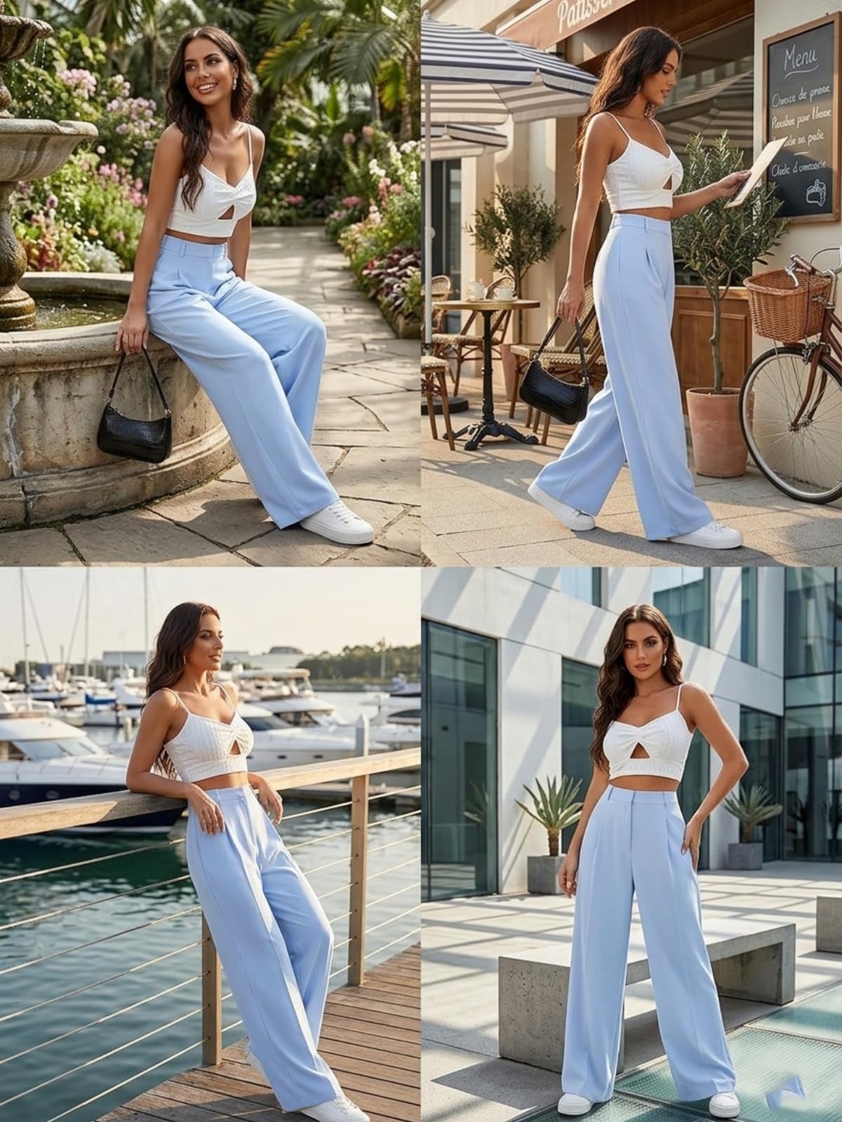 GRECIILOOKS Pantalones acampanados de cintura alta para mujer, estilo coreano, pantalones formales para mujer, ropa de oficina, elegantes pantalones para eventos universitarios (disponible en talla)