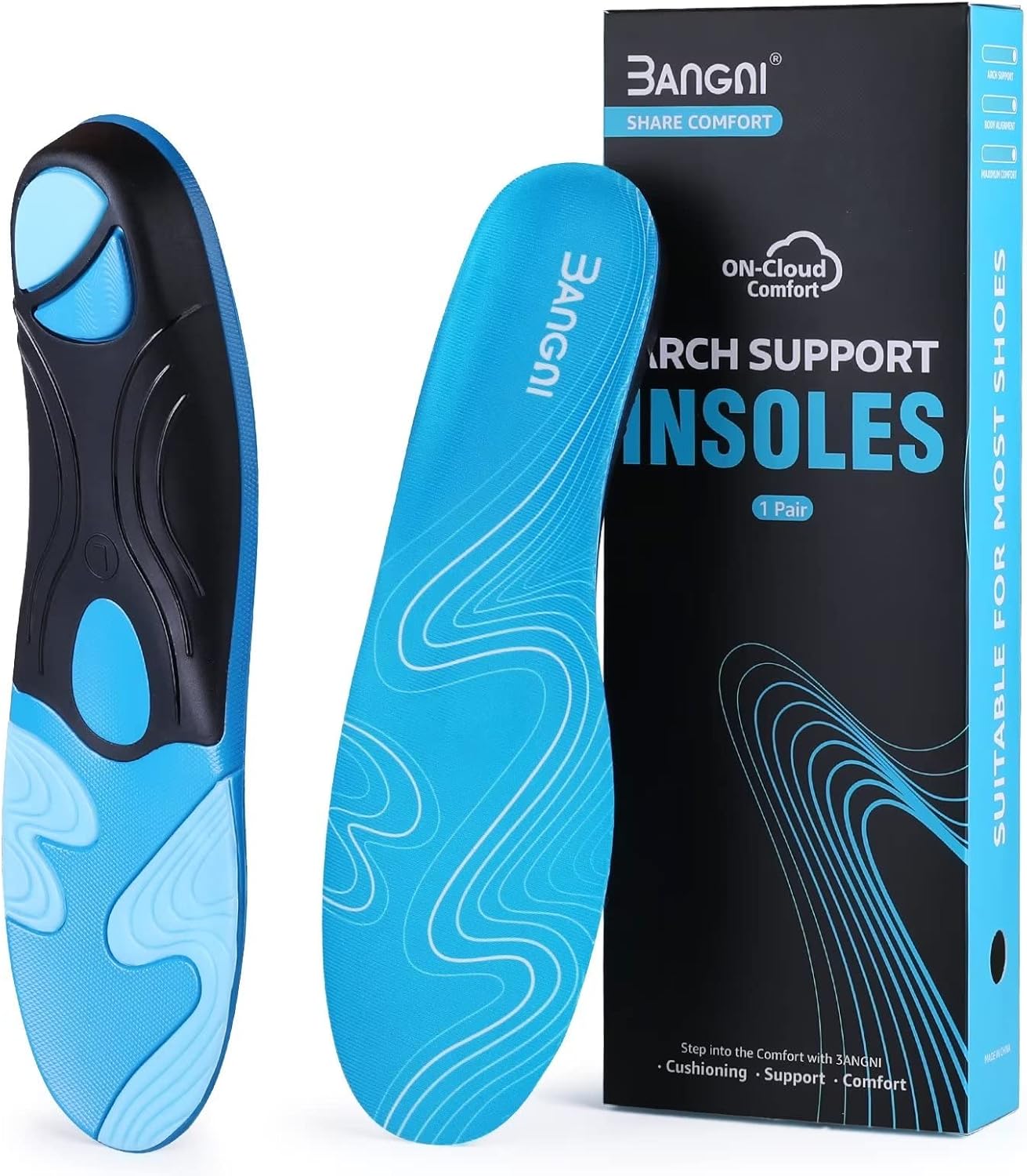 3ANGNI Plantar Fasciitis Insoles, Arch Support Insoles for