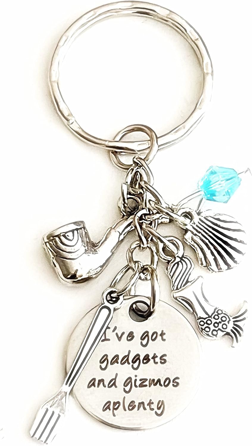 I've Got Gadgets and Gizmos Aplenty Little Mermaid Ariel Silver Charm Keychain Gift for a Hopeful Sweet Princess I Merchandise Accessories for Women