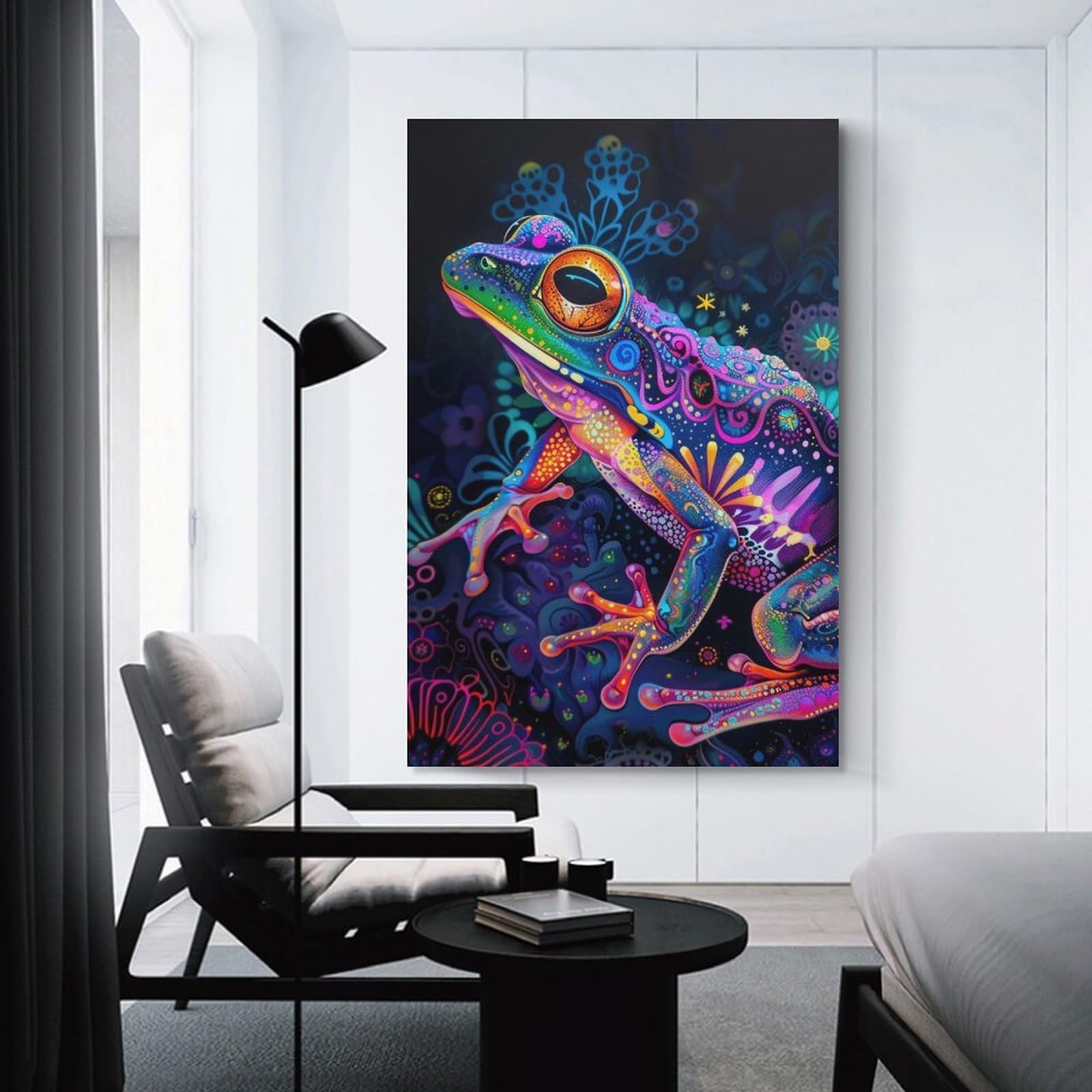 Junmoney Psychedelic Frog Art Wall Picture Print, 24x36inch(60x90cm), for Workspace Walls, Study Corners Or Bedrooms, Wall Art That Adds Style to Work Areas