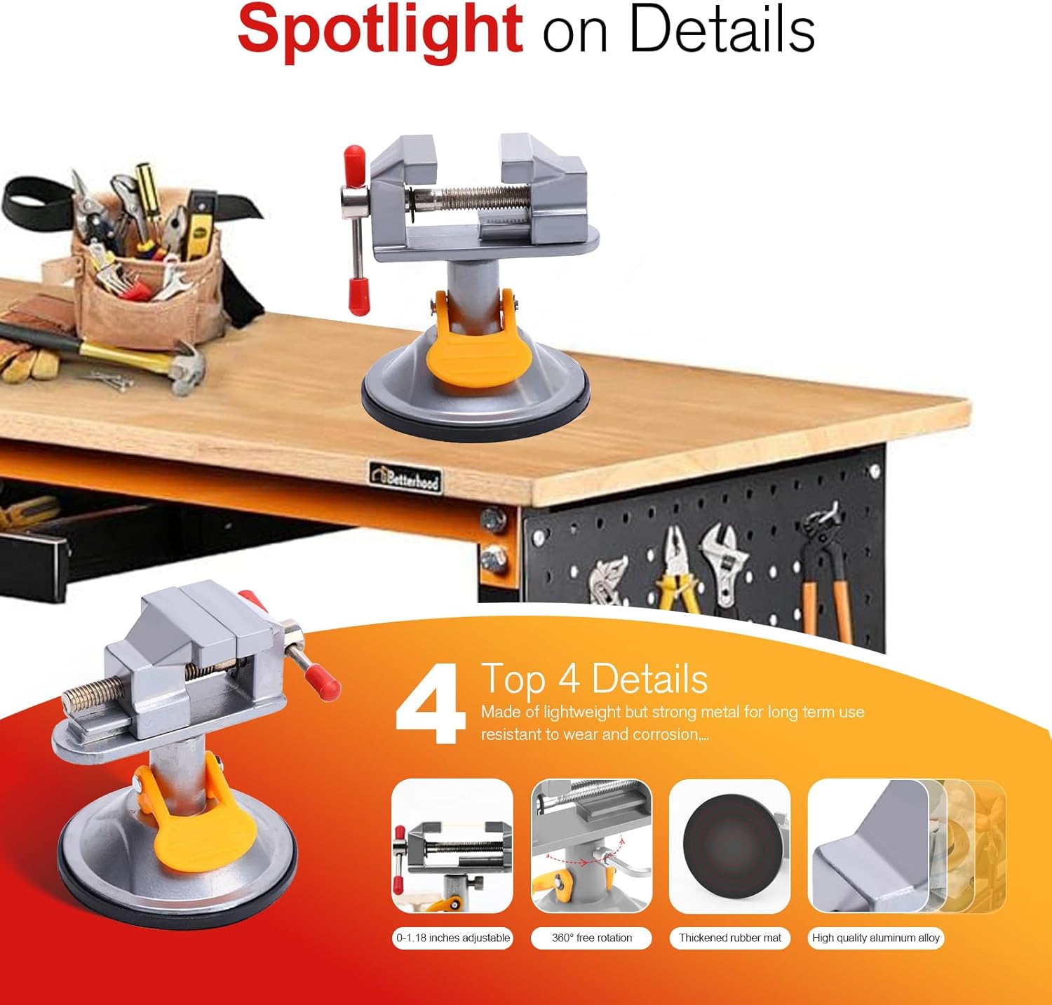 Mini Vise Clamp, Small Table Top Bench Vise with 360° Swivel Suction Base for Jewelry Making, Soldering, Watch Repair and Crafts(3.54x2.95x2.95 in, Silver)