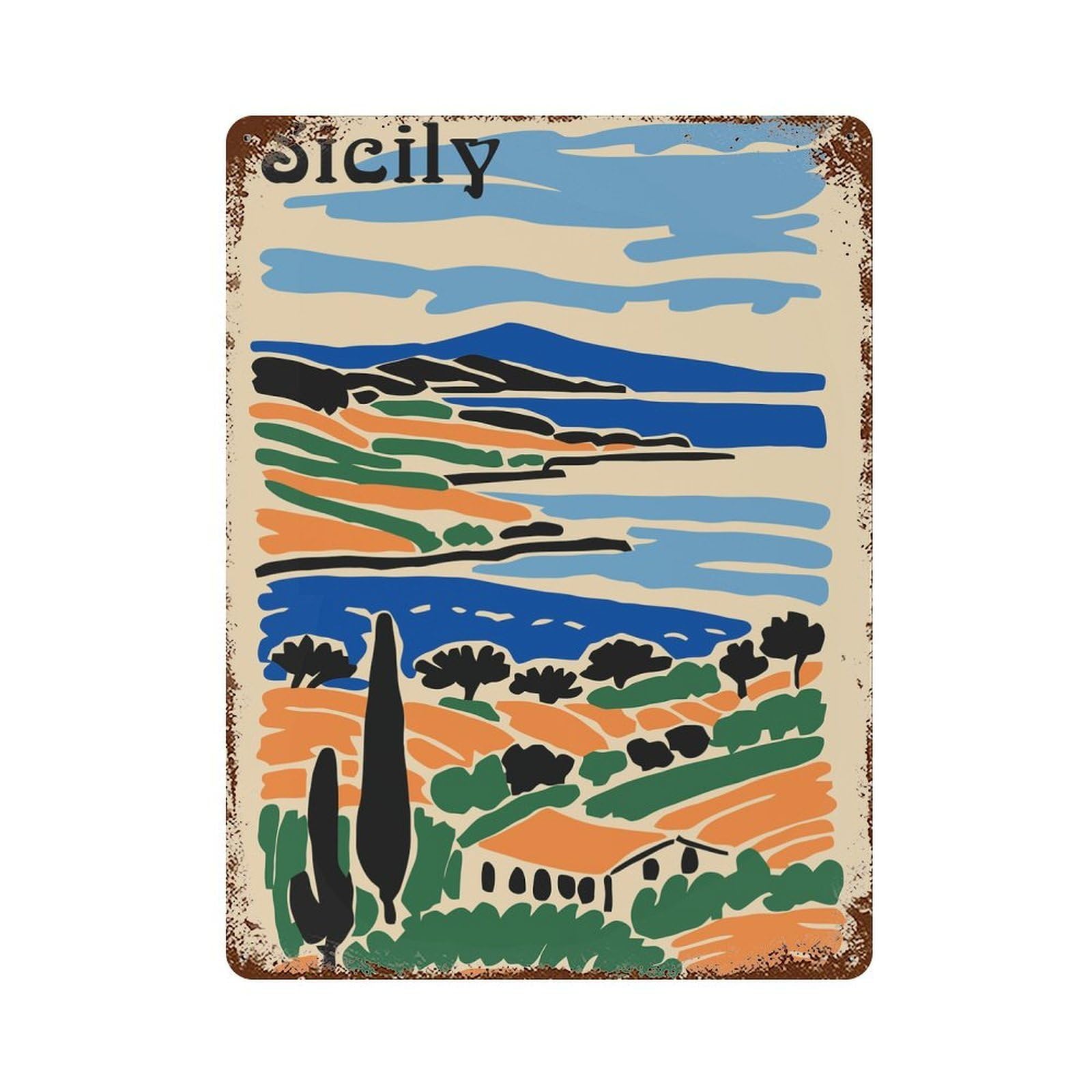 Sicily Travel Poster Retro Metal Sign 15.7"x11.8", Old School Wall Decor for Garage, Bar And Workshop Decor