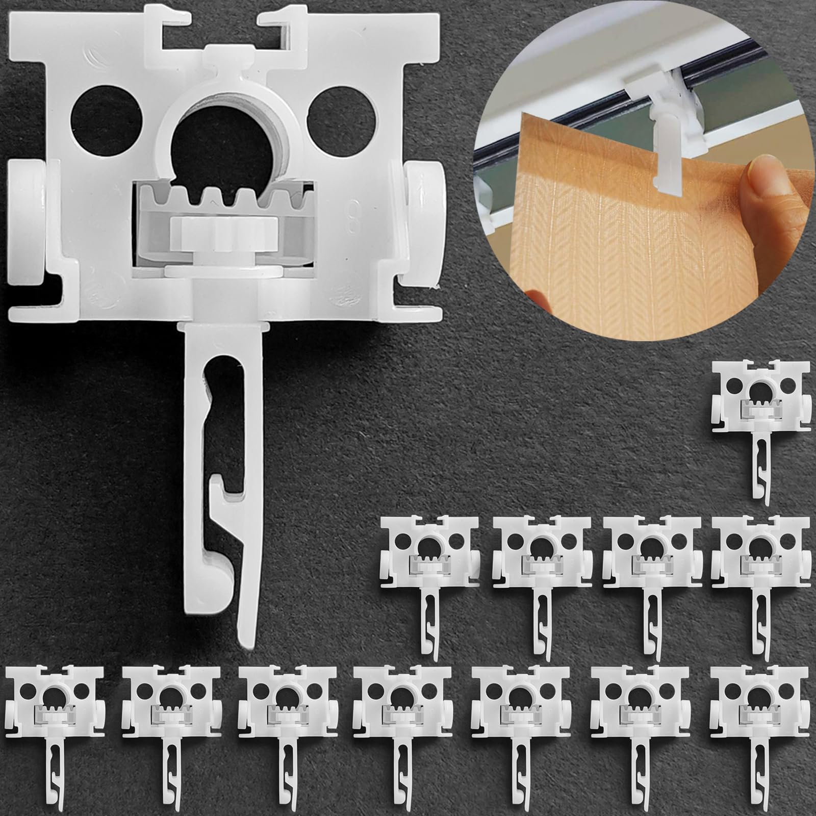 Vertical Blind Repair Carrier with Stem and Gear, Vertical Blinds Repair Kit Used for Headrail Vertical Blinds Curtain Accessories（12 PCS）