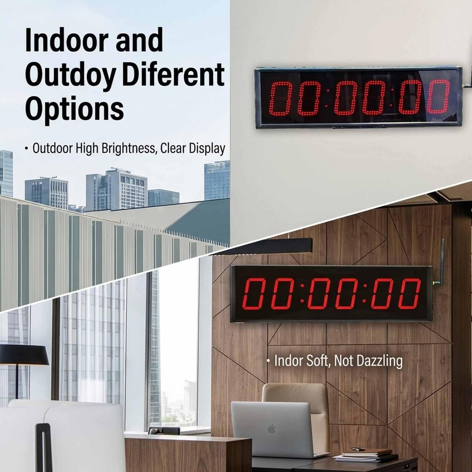 Reloj de pared digital, temporizador de doble cara, control remoto, alcance de 10 m, almacena 20 juegos, 5 modos, dispositivo de cronómetro de cuenta regresiva