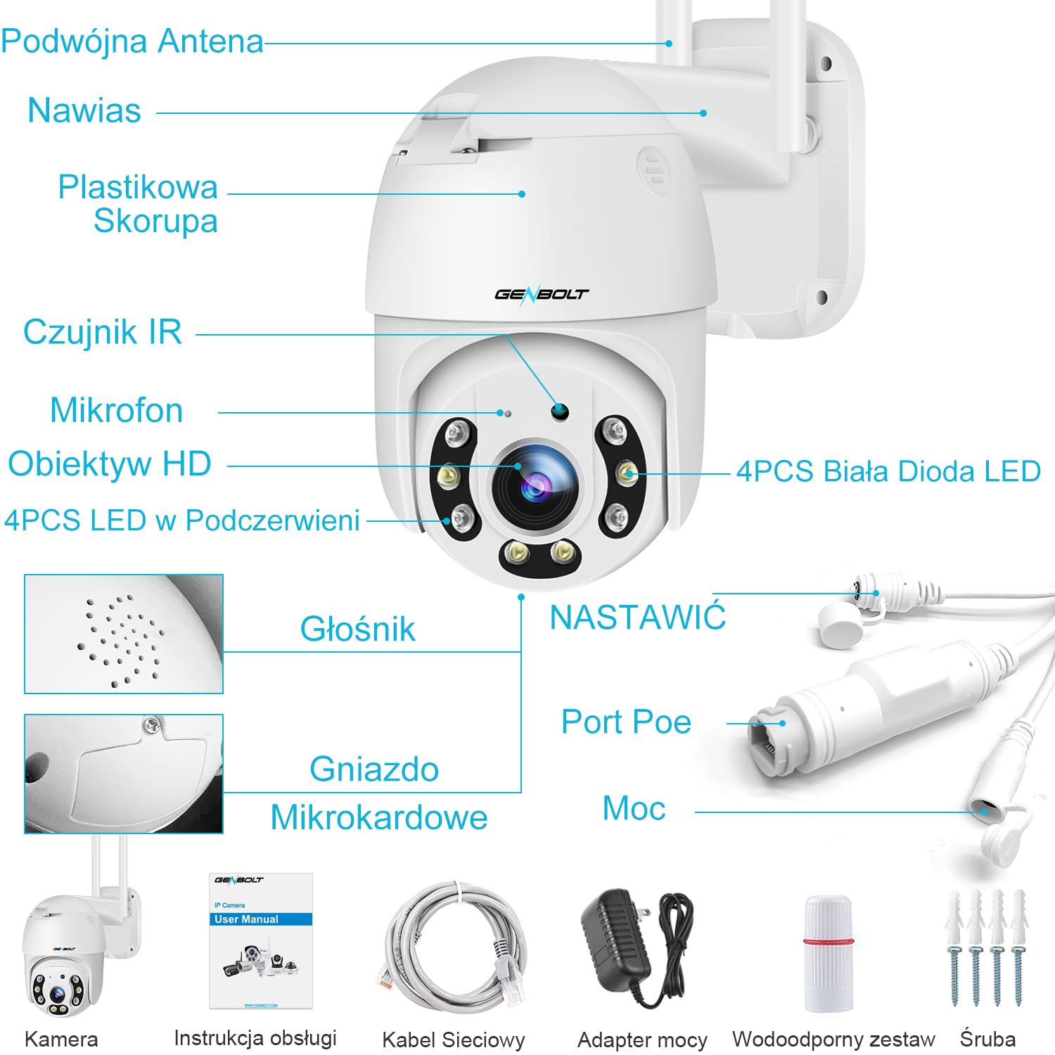 [DC&PoE] GENBOLT 4MP Zewnętrzna Kamera Bezpieczeństwa WIFI, 2.5K Kamera Monitoringowa Zewnętrzna IP CCTV, Wykrywanie Humanoidów, Automatyczne śledzenie, Bezprzewodowa,Wodoodporność(2.4&5GHz)
