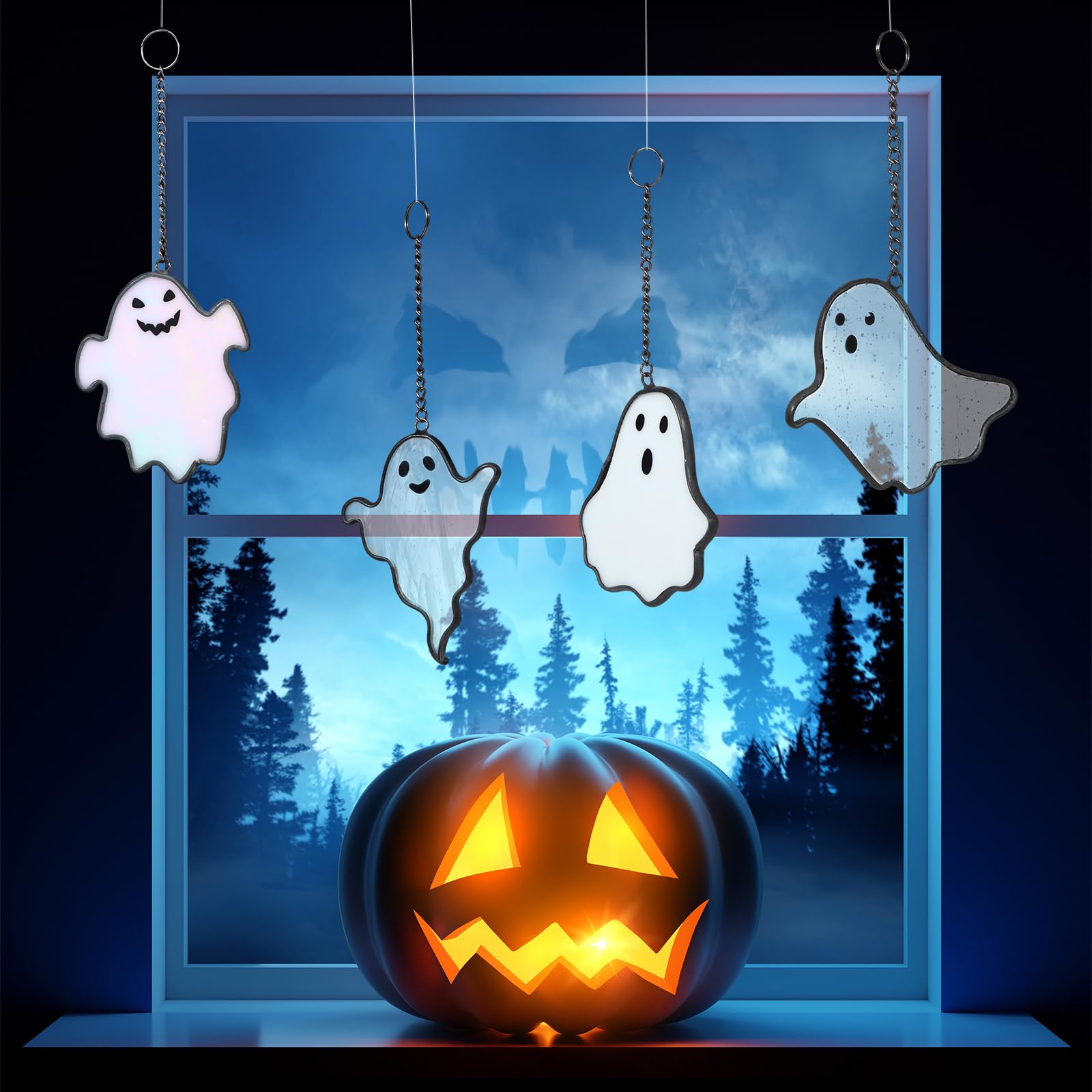 Amazon.co.jp: Yungyan ハロウィンゴーストステンドグラス サン