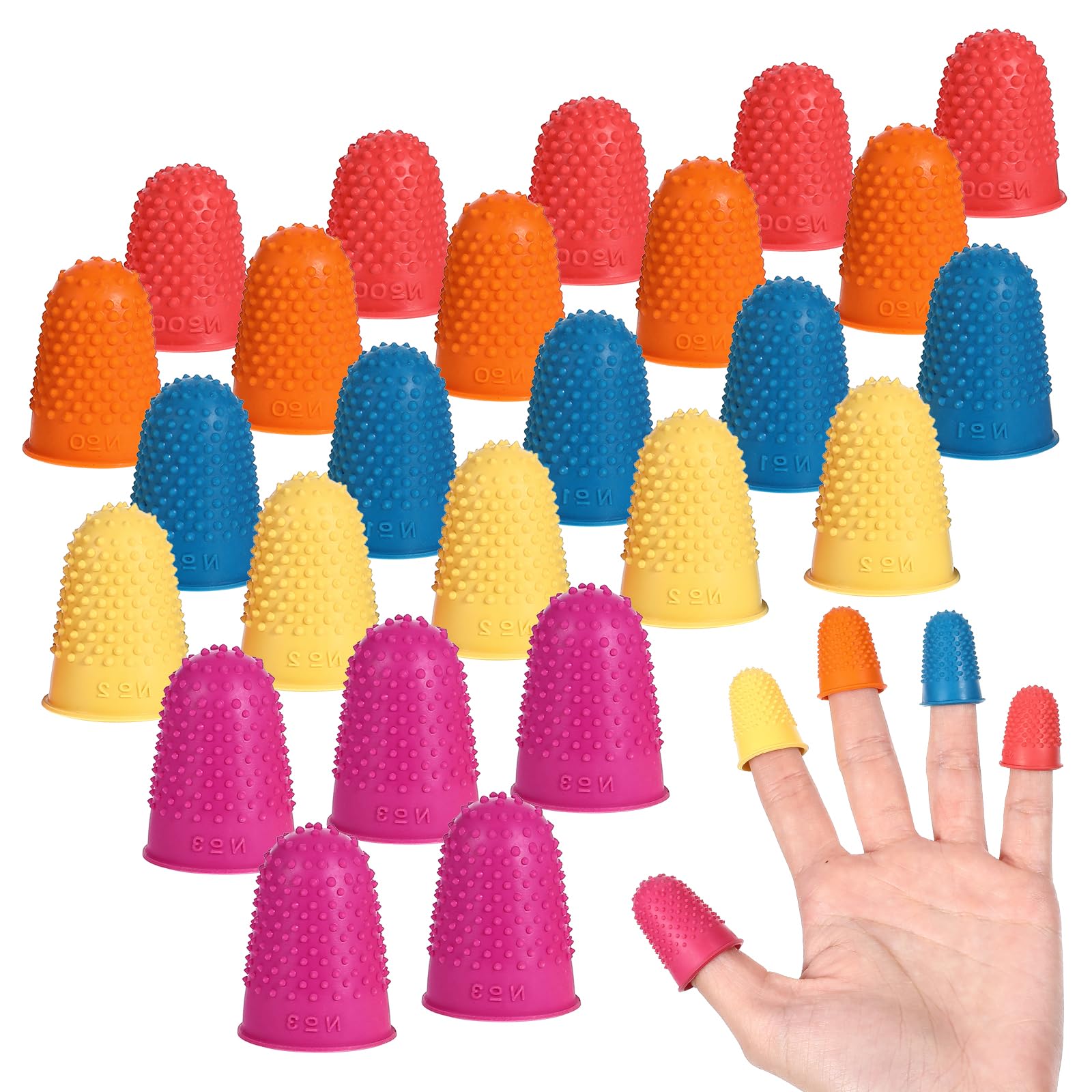 25 Pcs Rubber Thimbles for Finger Tips Protection, 5 Different Colors Finger Protector Covers, Reusable Finger-Protector Finger-Pads Grip for Paperwork