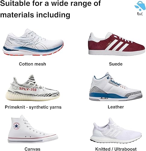 Vista 6 de t&c Kit de limpieza de zapatos de lujo, kit de limpiador de zapatos blanco, espuma limpiadora de zapatos ecológica de 5.07 onzas, 2 cepillos y 1