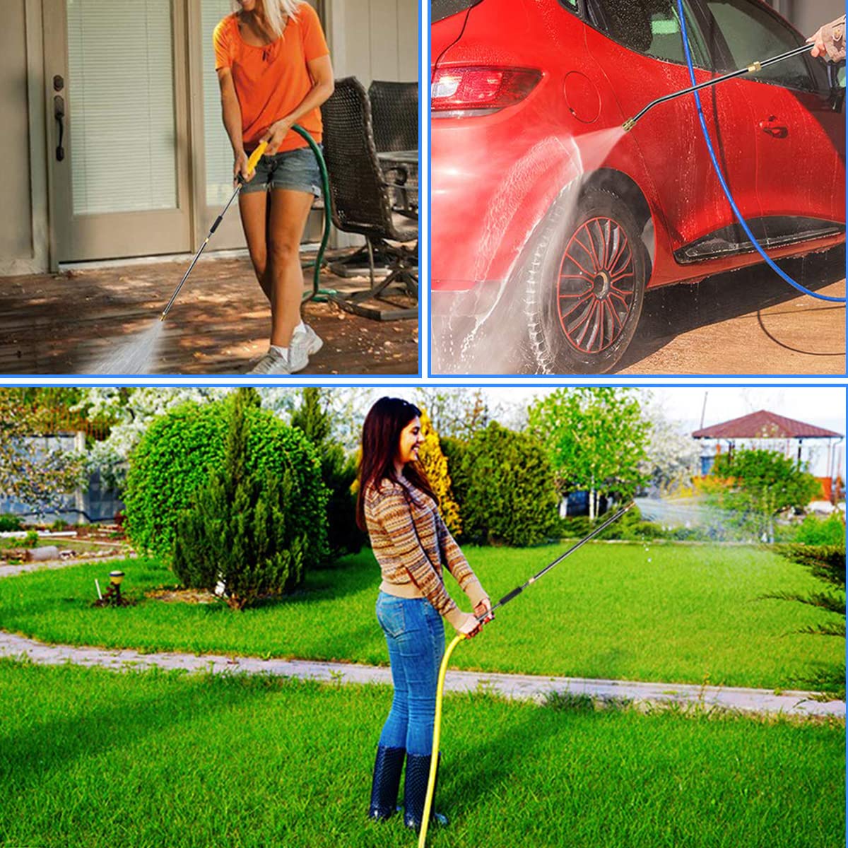 Varitas de extensión para lavadora a 4000 PSI, pistola de alta presión, herramientas de limpieza de canalones, lanza telescópica para techos