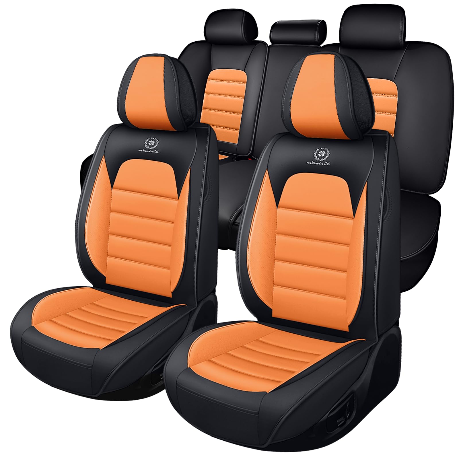 Megaseat Car Seat Covers for Chevrolet Chevy HHR 2006-2011, Leather Auto Seat Cover Luxury Cushions Waterproof Seat Protectors (Black&Orange,Full Set)
