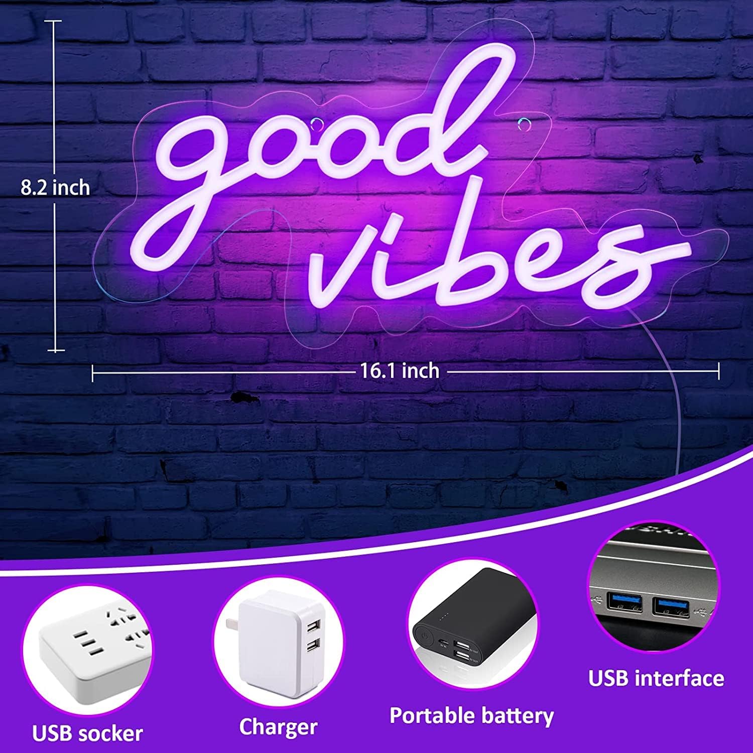 SOLIDEE Neon Schild Neon Sign mit Acrylsockel Angetrieben durch USB Dekorative leuchtreklame für Schlafzimmer Bars Clubs Festivals Partys（Violett）