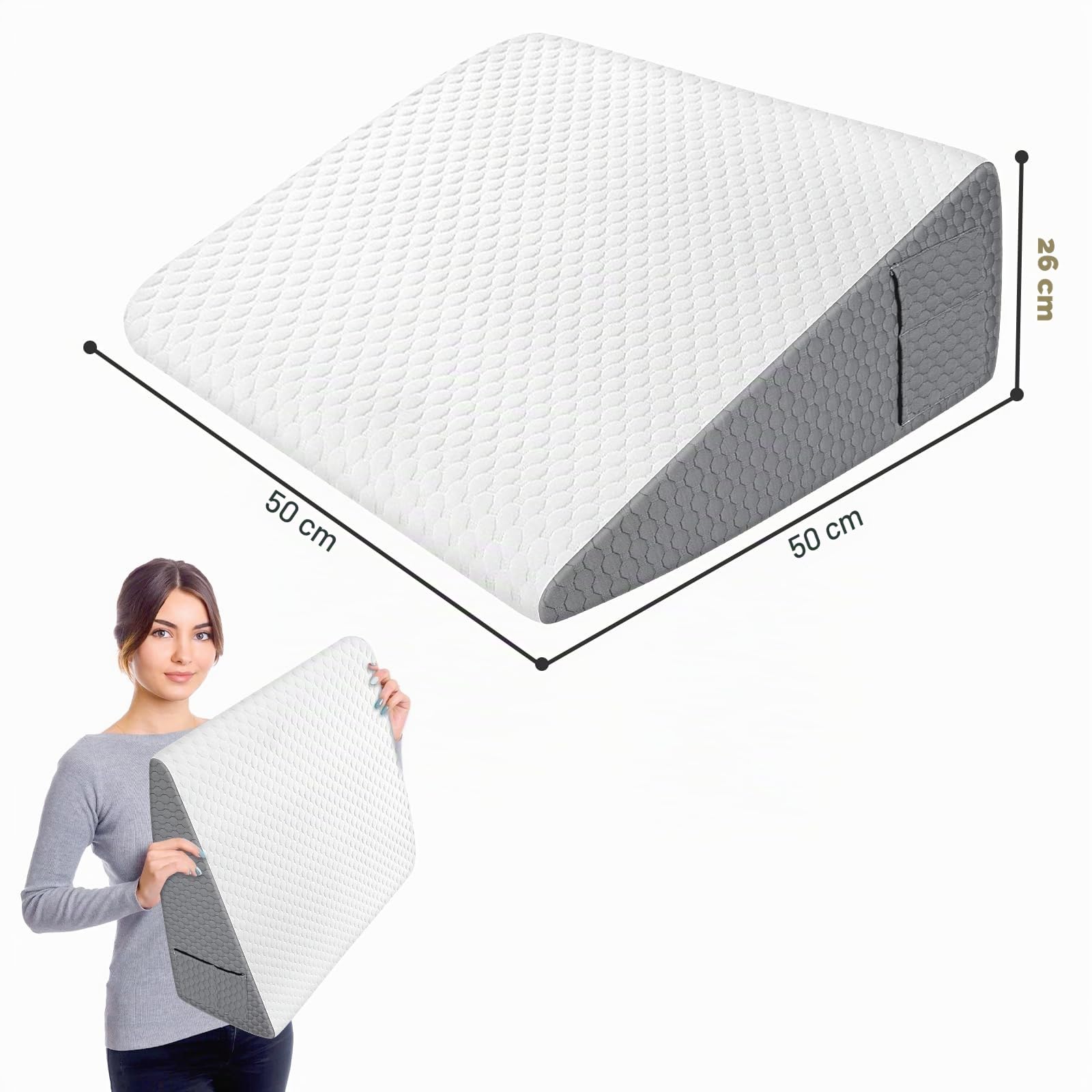 Cuscino a Cuneo,Cuscino Antireflusso Ergonomico,Cuscino a Cuneo Ortopedico in Cotone per Letto e Divano, Cuscini da Lettura, Supporto per Schiena e Rialzo Gambe,Rimovibile e lavabile