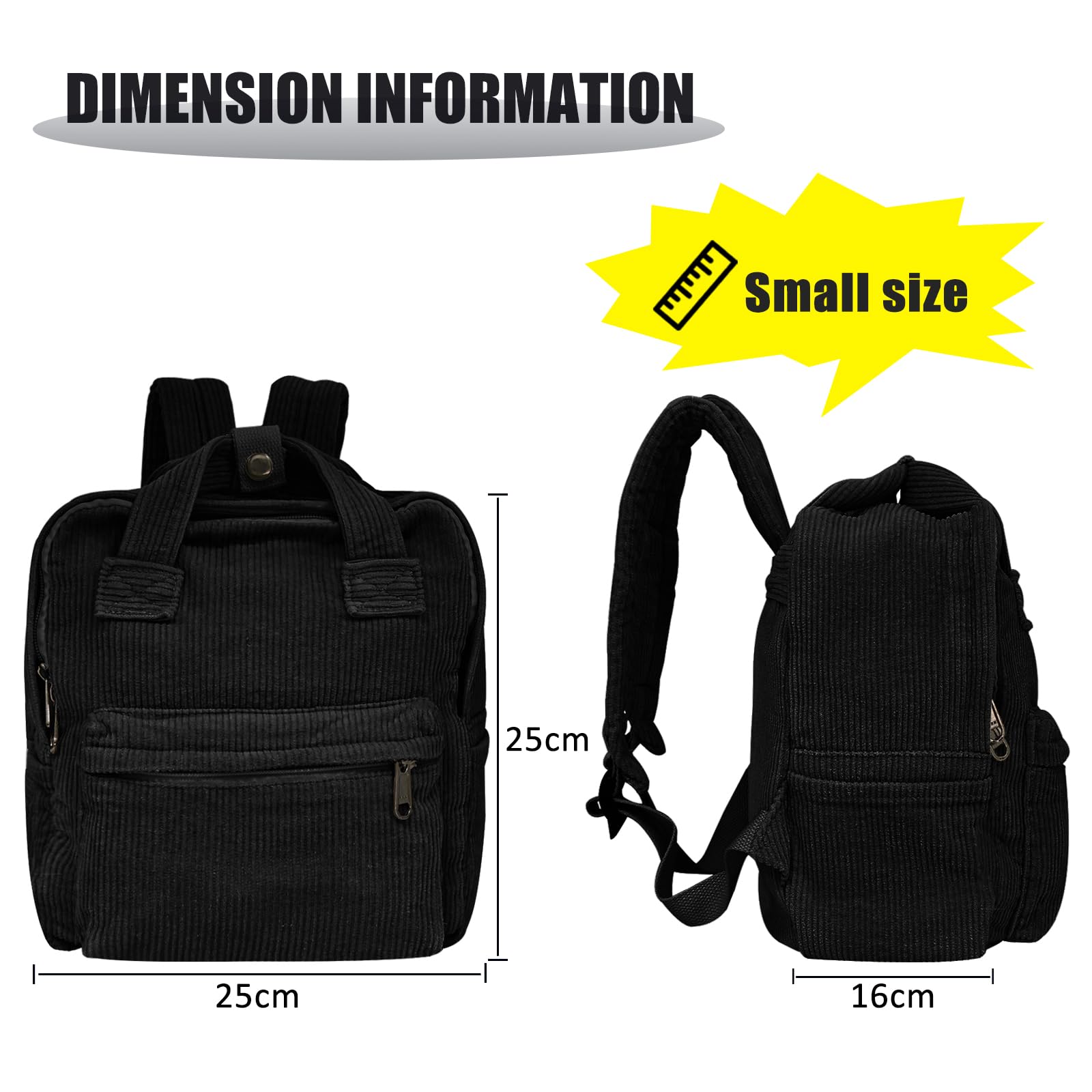 Klein Rucksack Damen Canvas/Cord Cityrucksack Rucksäcke Daypacks,Rucksackhandtaschen Kinderrucksäcke für Schule Travel Arbeit Damen Mädchen Teenager Unisex small size