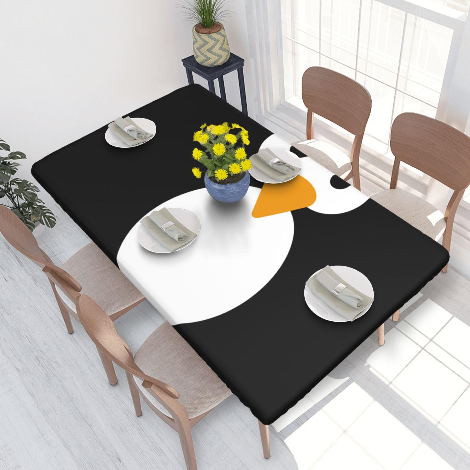 BNVSADC Cute Penguin Printed 4FT Tablecloth 122x76 CM Polyester Kitchen Water Resistant Table Cloth Dining Table Decoration Table Covers