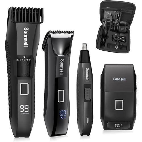 Soonsell Manscape Beard Trimmer for Men,Ball Shaver,Nose Hair Clippers,Electric Razor,Hair Clippers for Men,4 IN1 Men's Grooming Kit,LED Display,Waterproof,Wet/Dry Trimmer