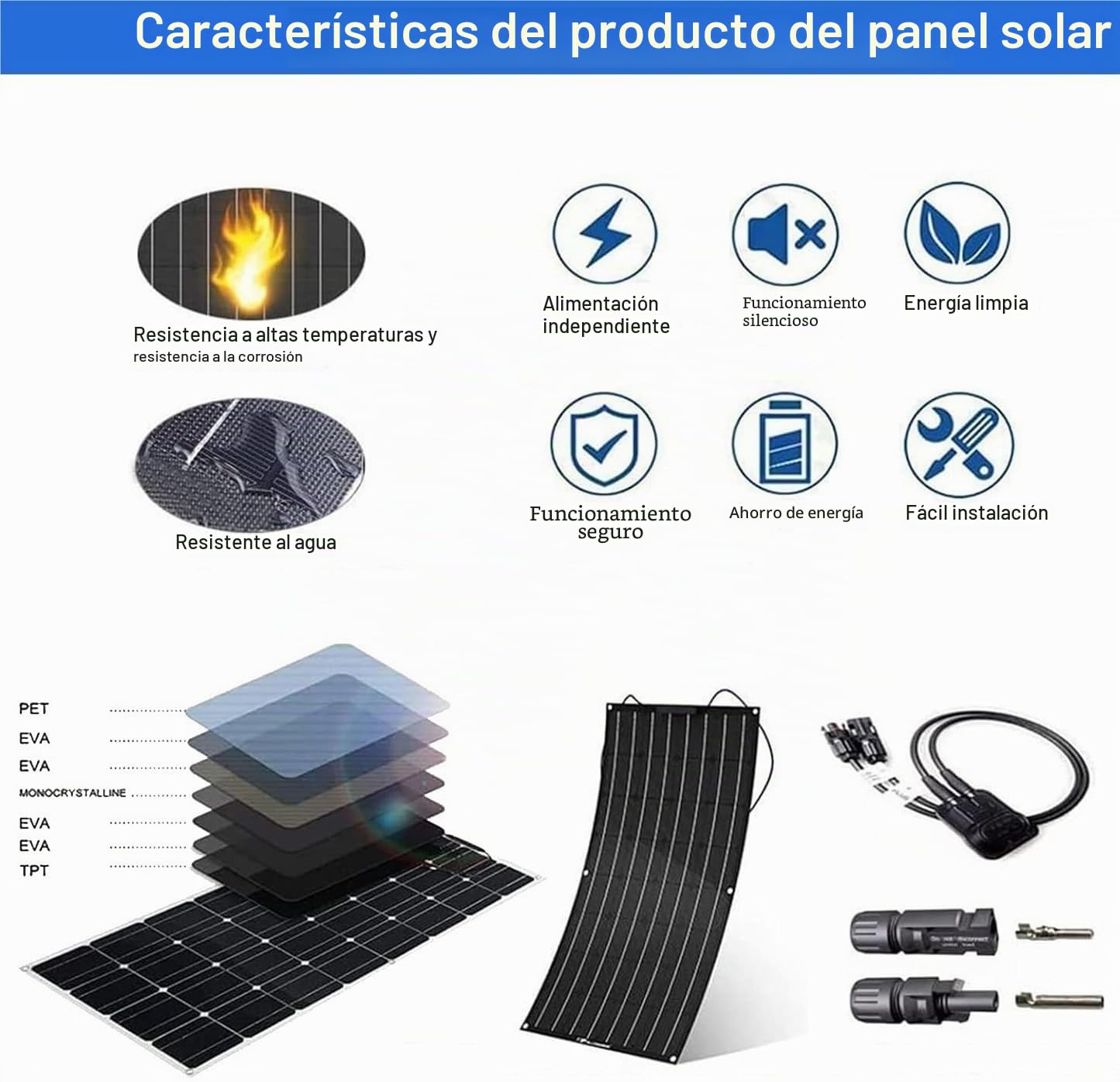 Placa Solar Flexible 400W 600W 800W 1200W Panel Solar Monocristalino Fotovoltaico Impermeable para Autocaravana Caravana Barcos Techos Casa Remolques Cargar Bateria(400W)