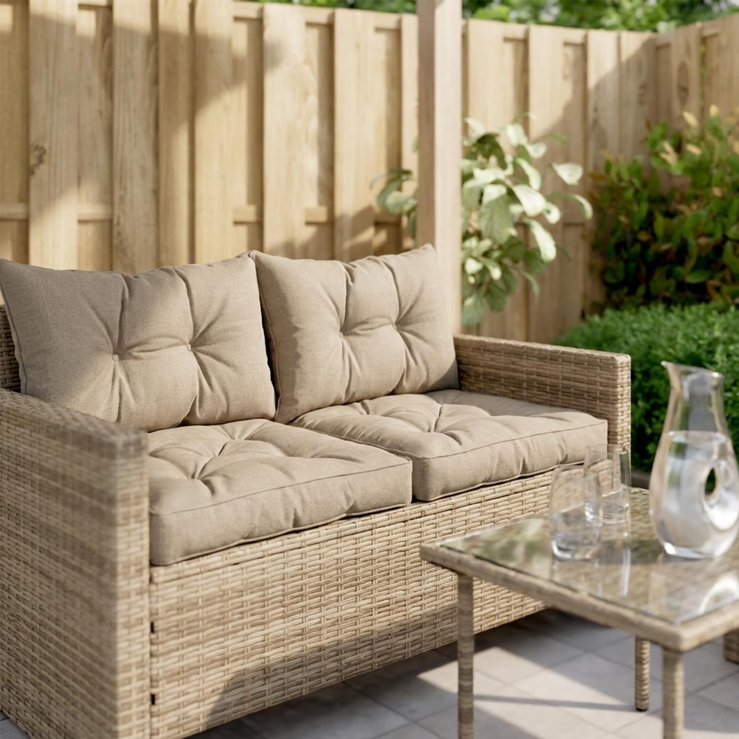 Cojín para Silla de Exterior,Cojín de Respaldo 55x40 cm y Cojines sillas terraza 55x55 cm,Ideal para balcón terraza salón Exterior Confort Acolchado Grueso Duradero,Beige