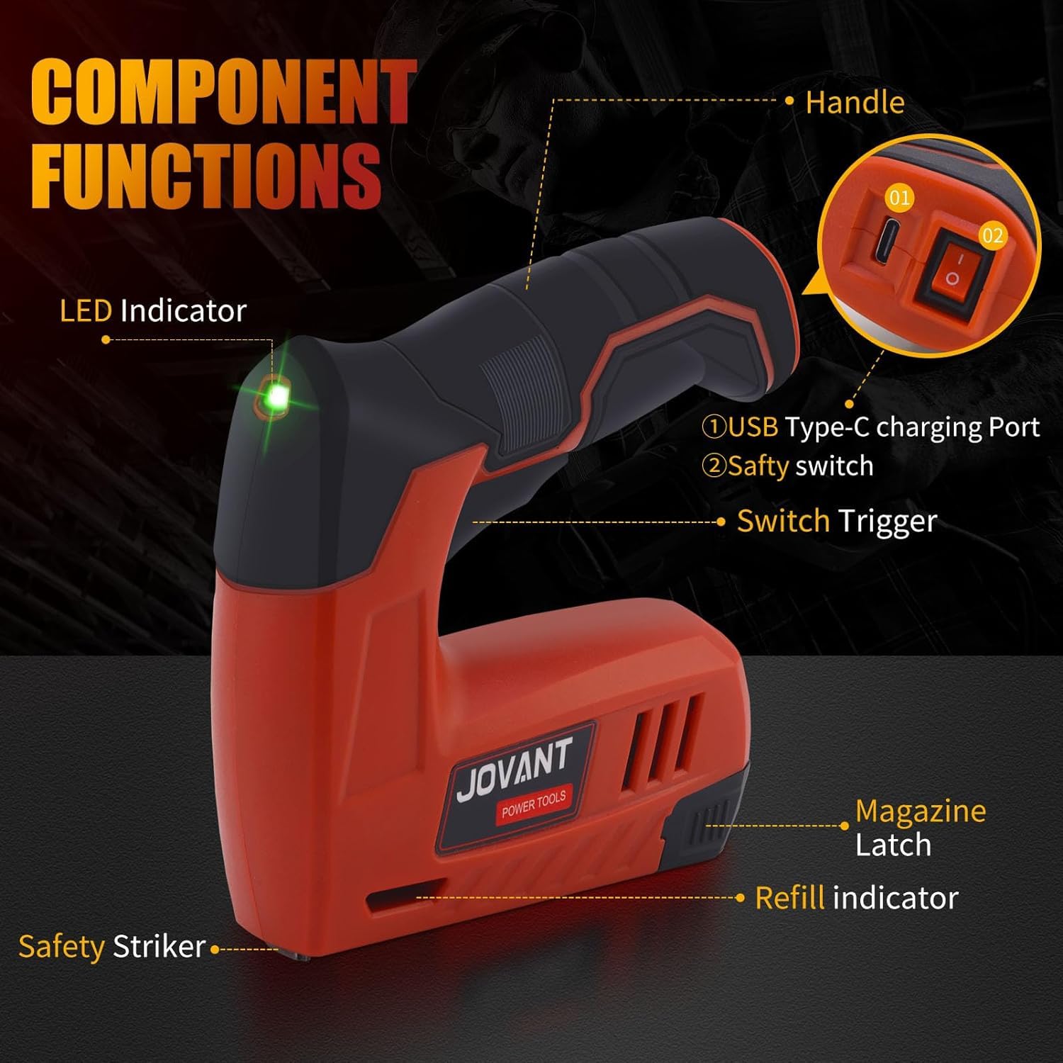 Pistolet agrafeur électrique avec pistolet agrafeur 3650 et agrafeuse - Pistolet d'agrafage à rembourrage - Heavy Duty - Pour bois, artisanat, menuiserie, décoration DIY, clou sans fil 4 V 2 en 1